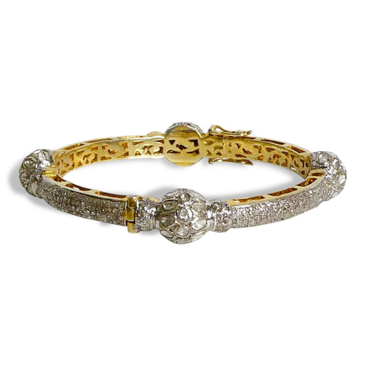 NEW Black Diamond Vermeil & Sterling Silver Bangle with Sliced Diamond Stations