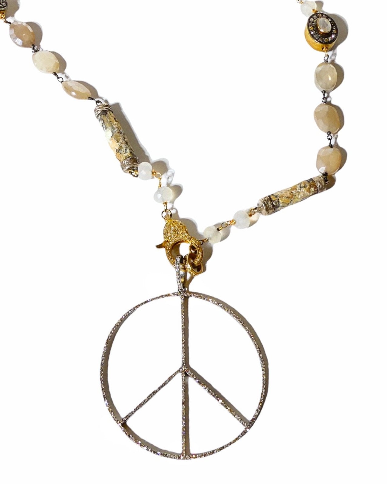 Thin Pave Diamond Peace Sign Pendant