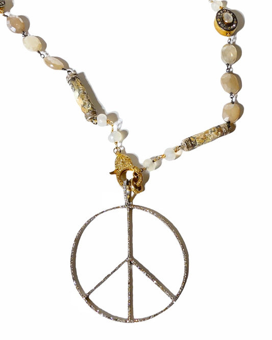 Thin Pave Diamond Peace Sign Pendant