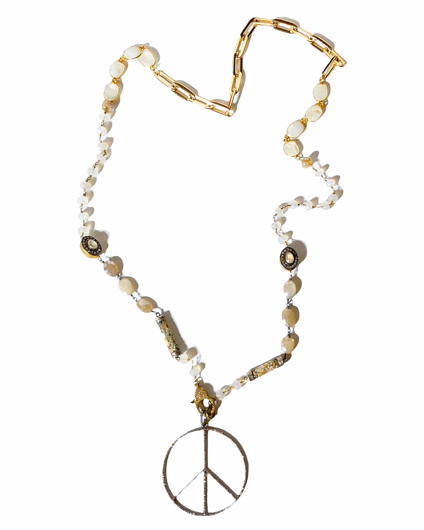 Thin Pave Diamond Peace Sign Pendant