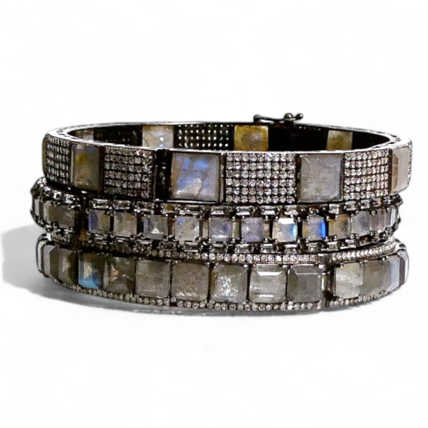 NEW Labradorite & Pavé Black Diamond Bangle Bracelet