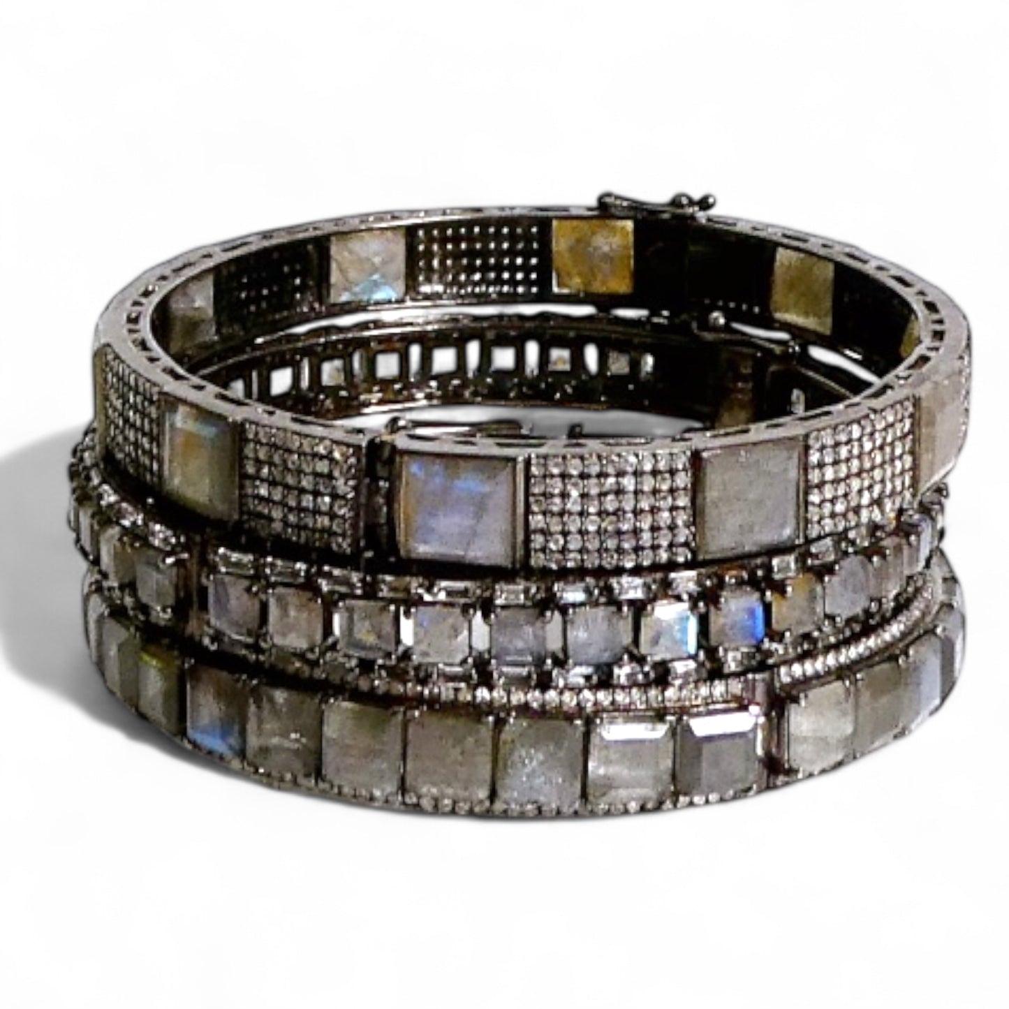 NEW Labradorite & Pavé Black Diamond Bangle Bracelet