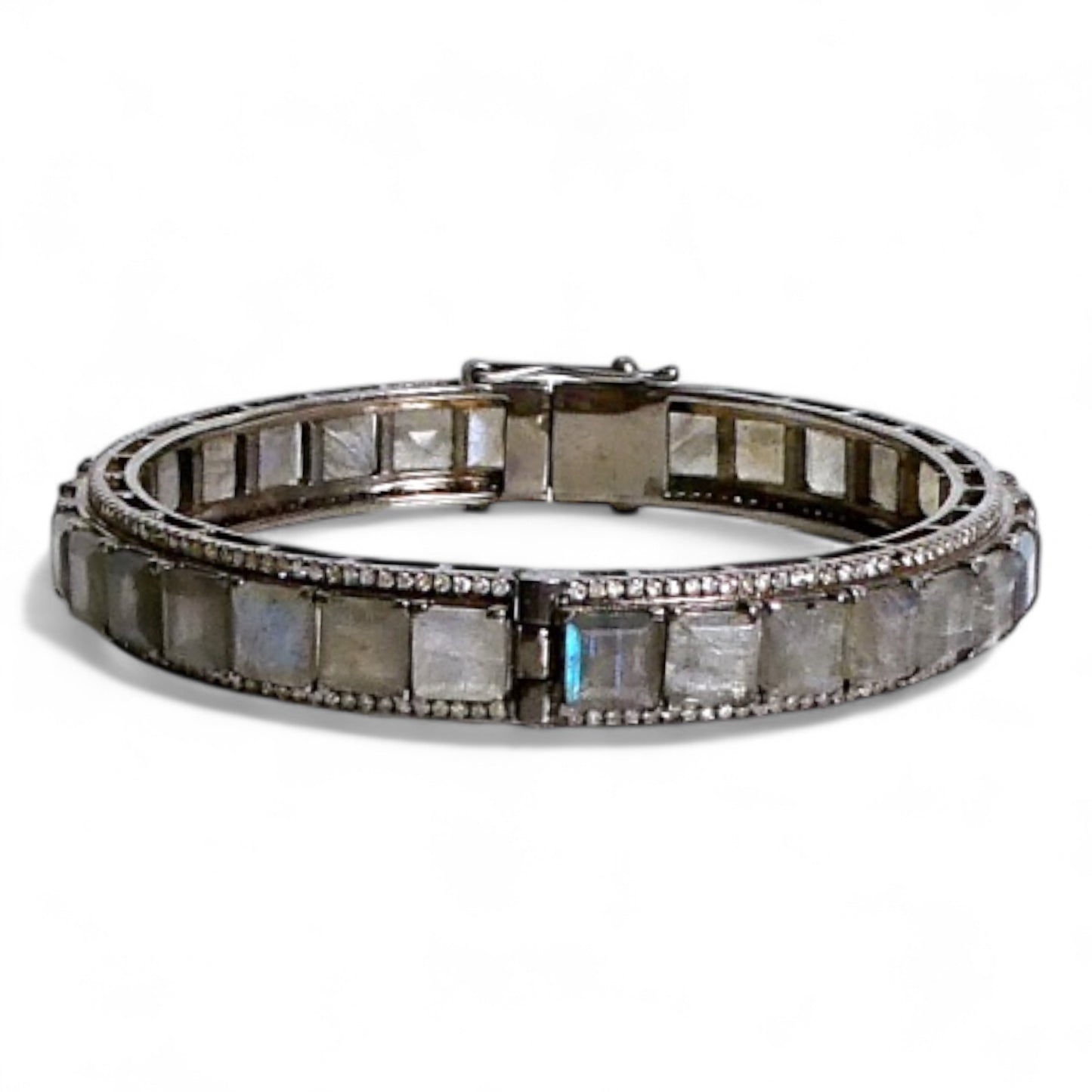 NEW Labradorite & Pavé Black Diamond Bangle Bracelet