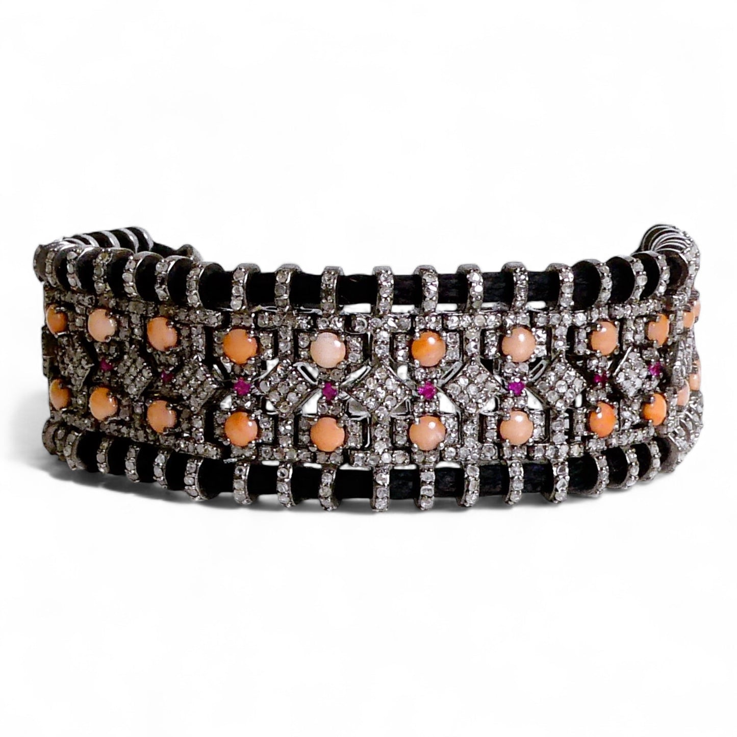 NEW Black Diamond Macramé Thread Bracelet with Coral and Rubies