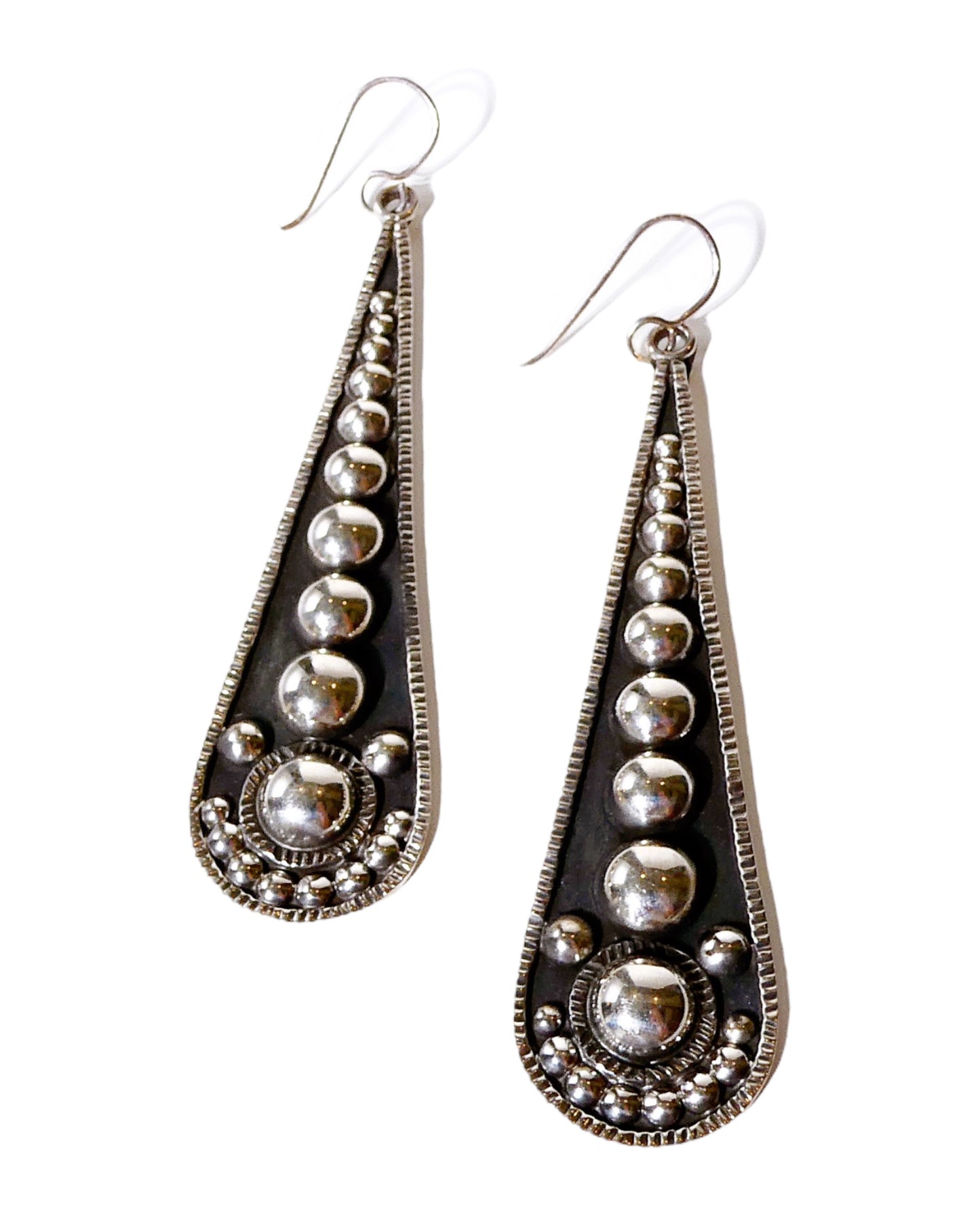 Long Sterling Silver Ball Teardrop Earrings