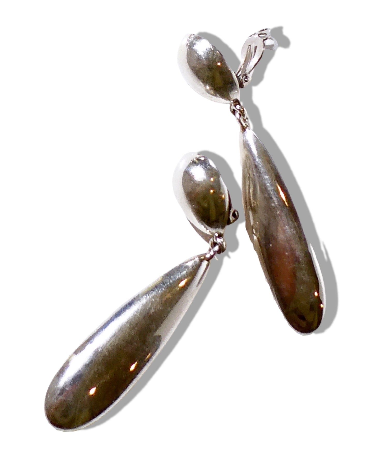 Sterling Silver Elongated Teardrop Clip-On Earrings