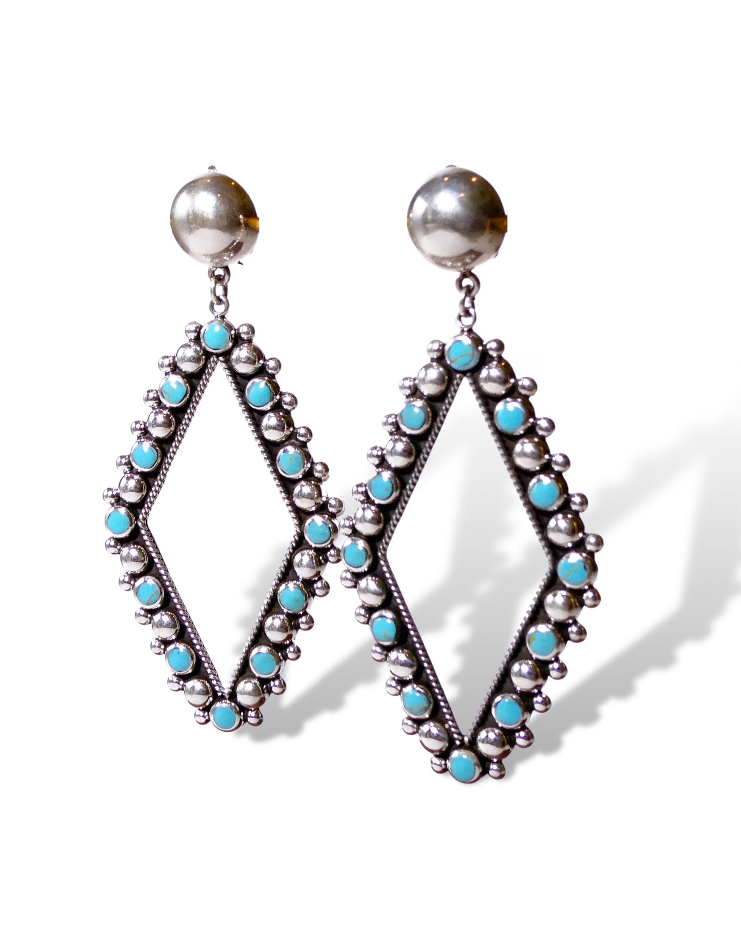 Sterling Silver & Turquoise Diamond Shaped Clip-Ons