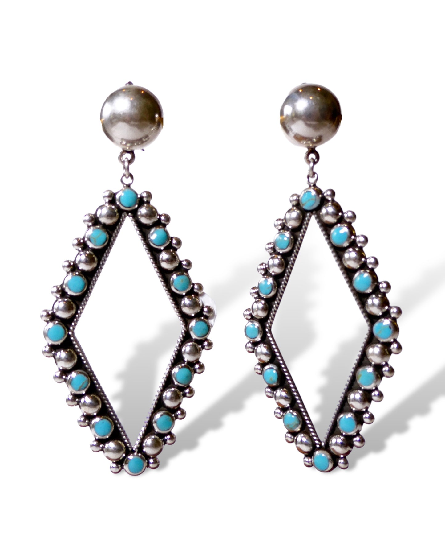 Sterling Silver & Turquoise Diamond Shaped Clip-Ons