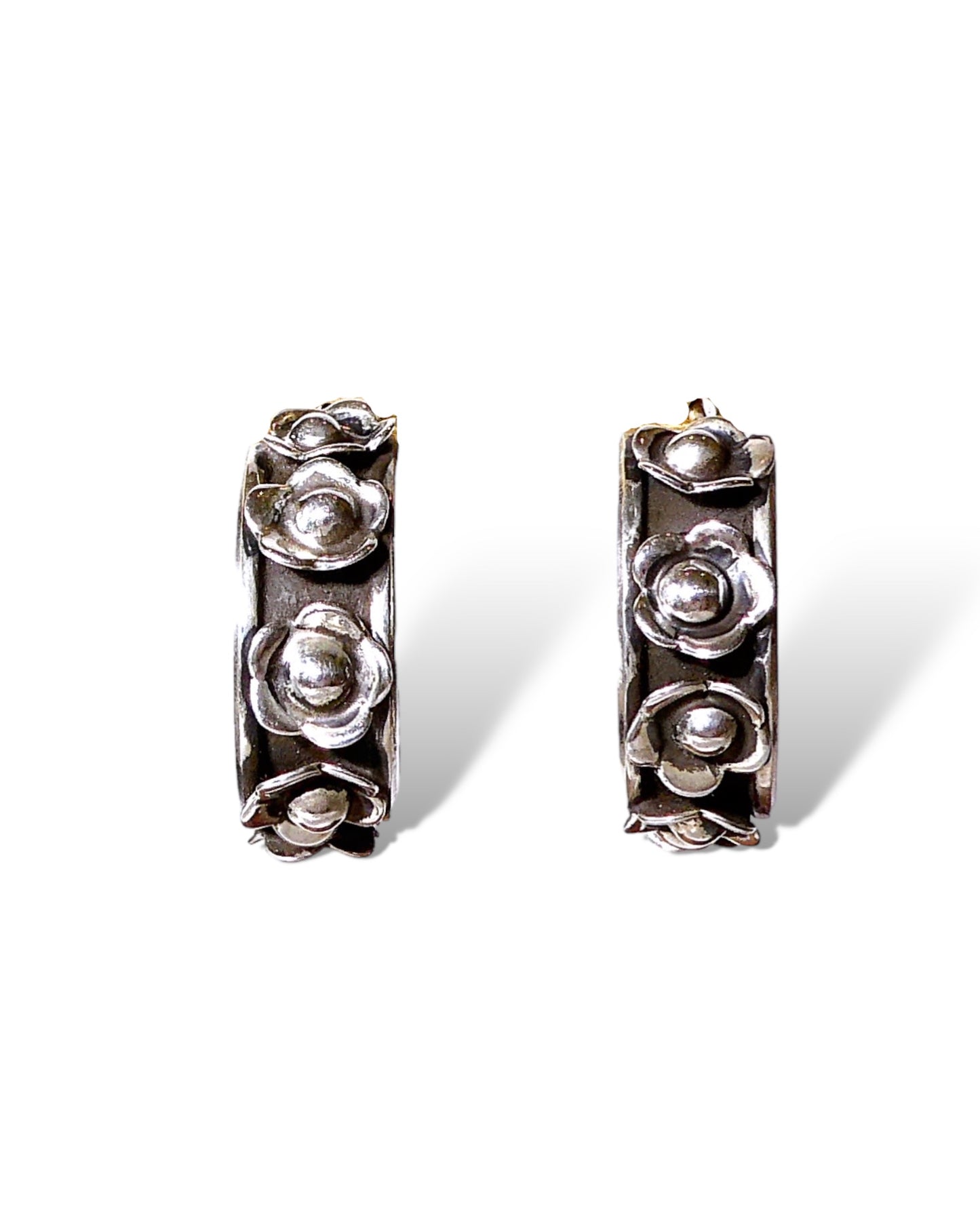 Floral Sterling Silver Hoops