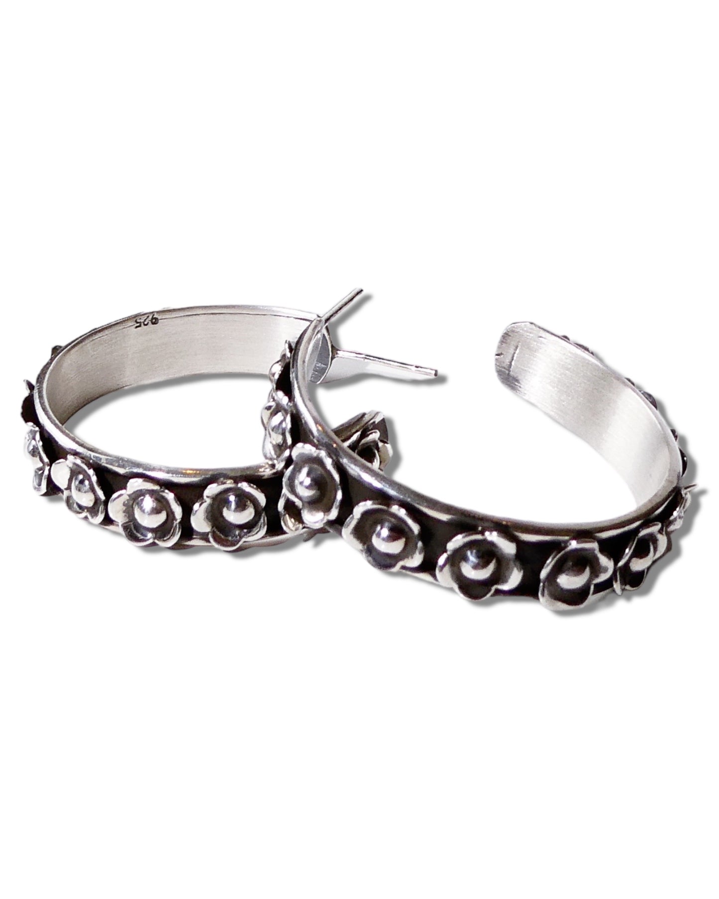 Floral Sterling Silver Hoops