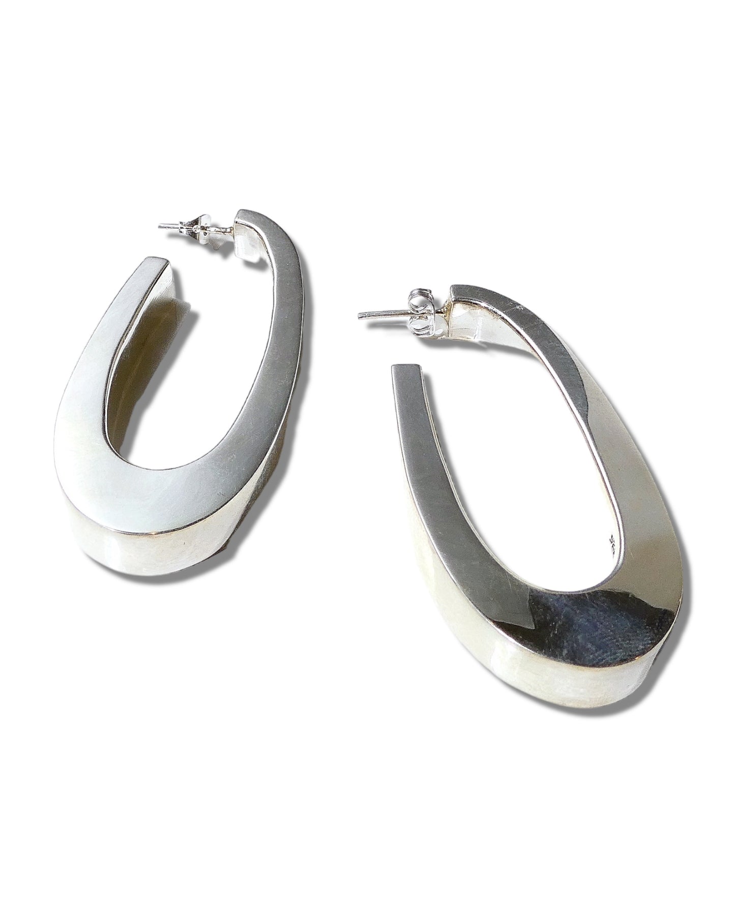 3D Sterling Silver Elongated Hoops