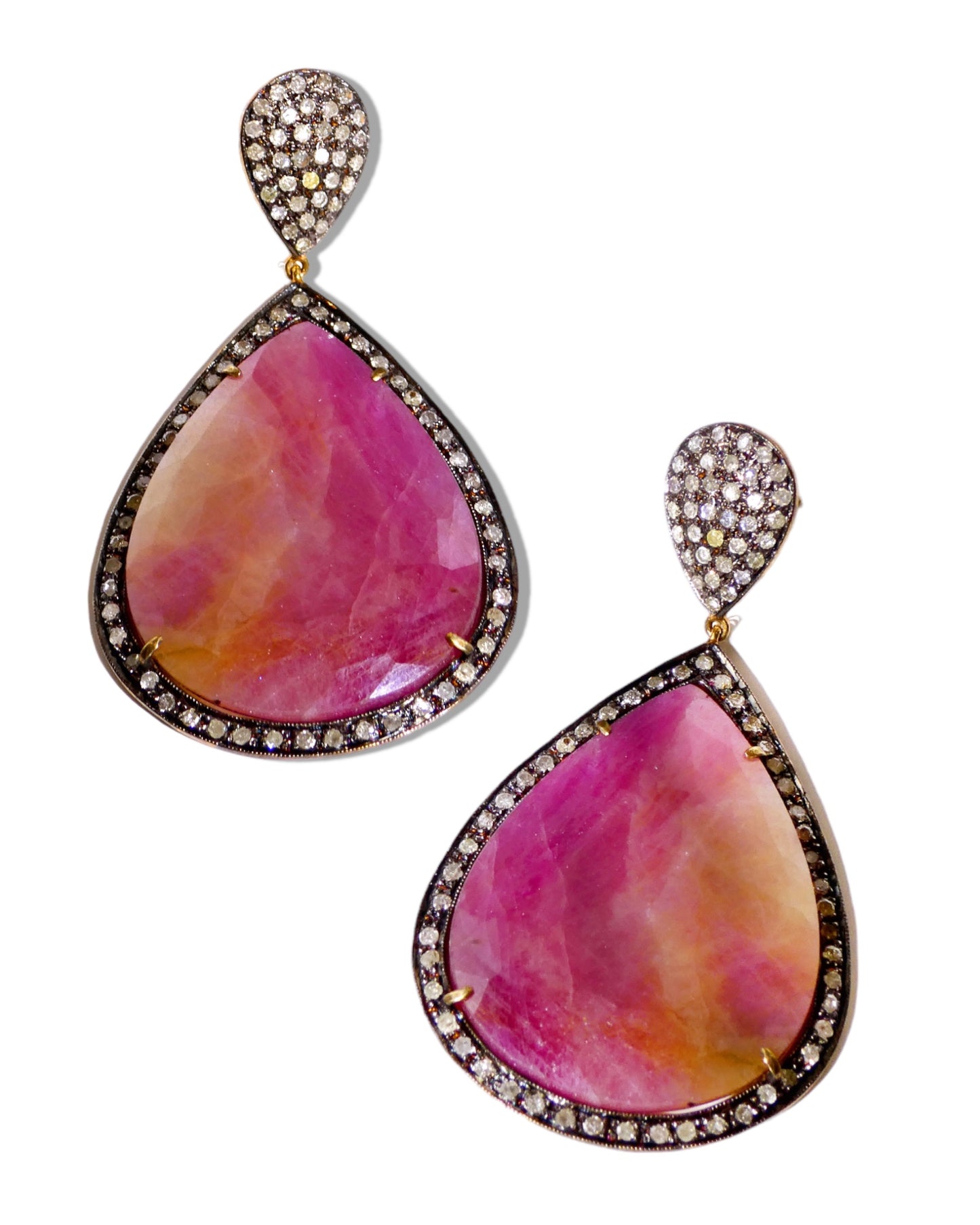 Pink Gemstone and Diamond Teardrop Earrings