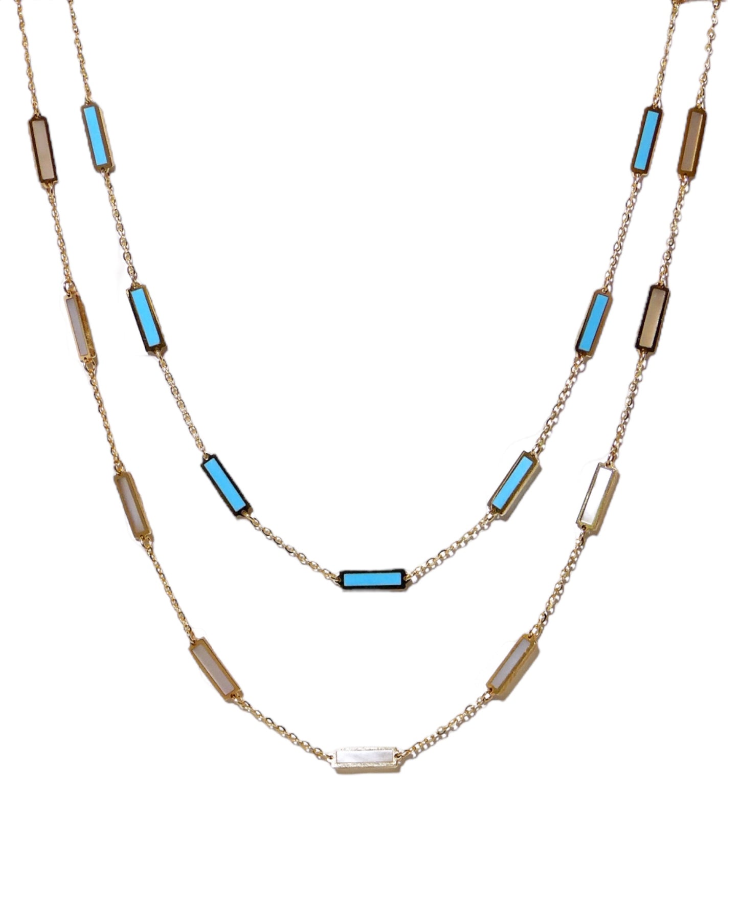 14K Gold Inlay Mother of Pearl Station Necklace