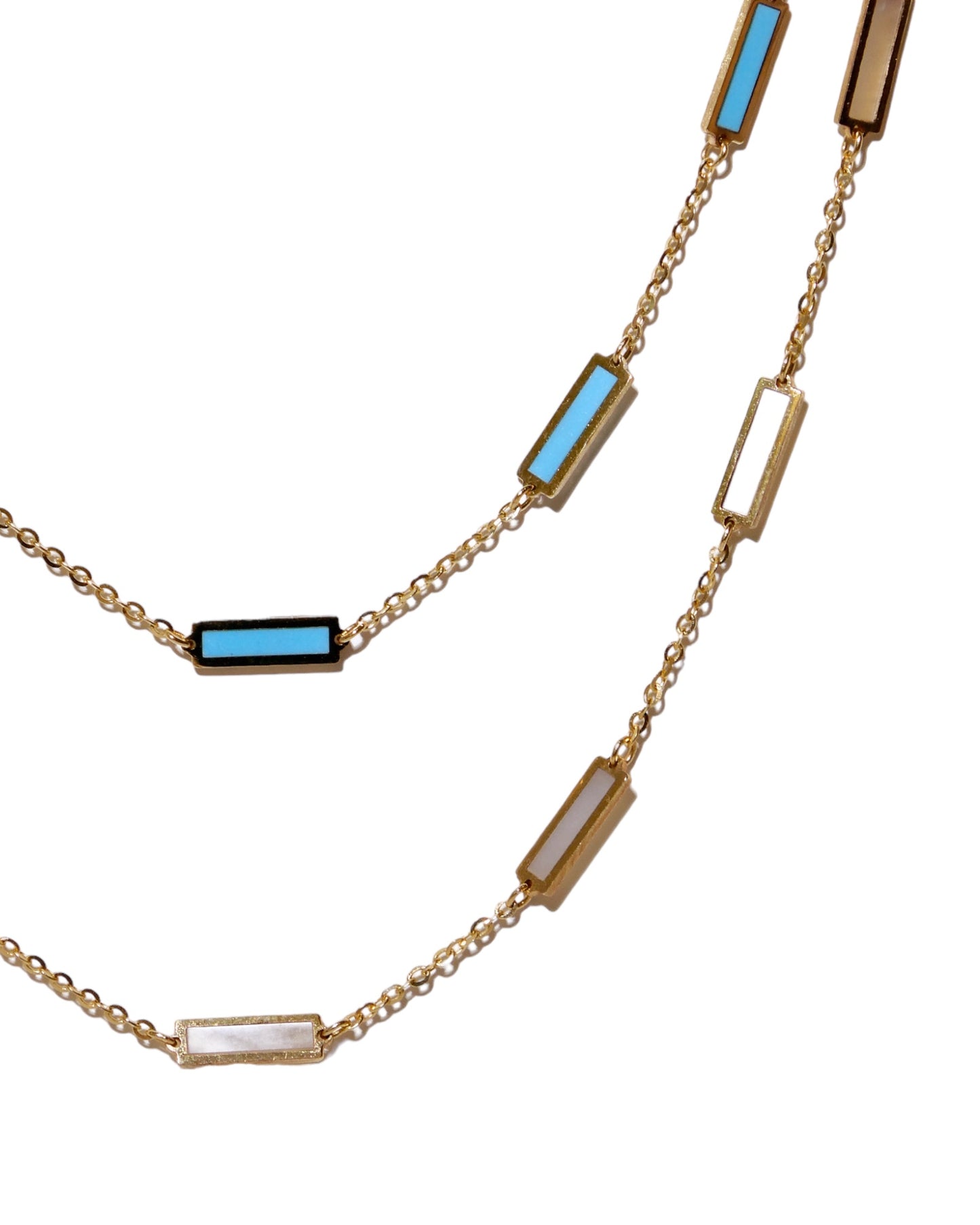 14K Gold Inlay Natural Turquoise Bar Necklace