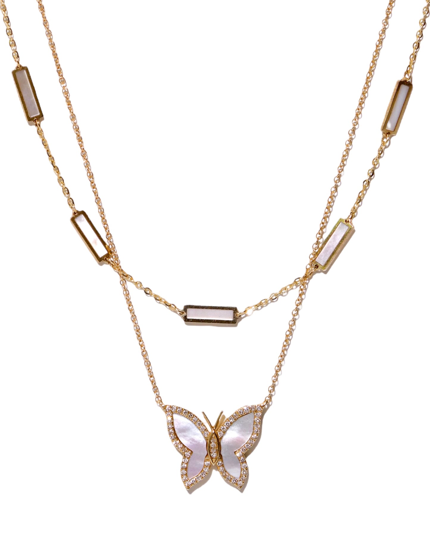 Beautiful 14K Gold Mother of Pearl Butterfly Necklace