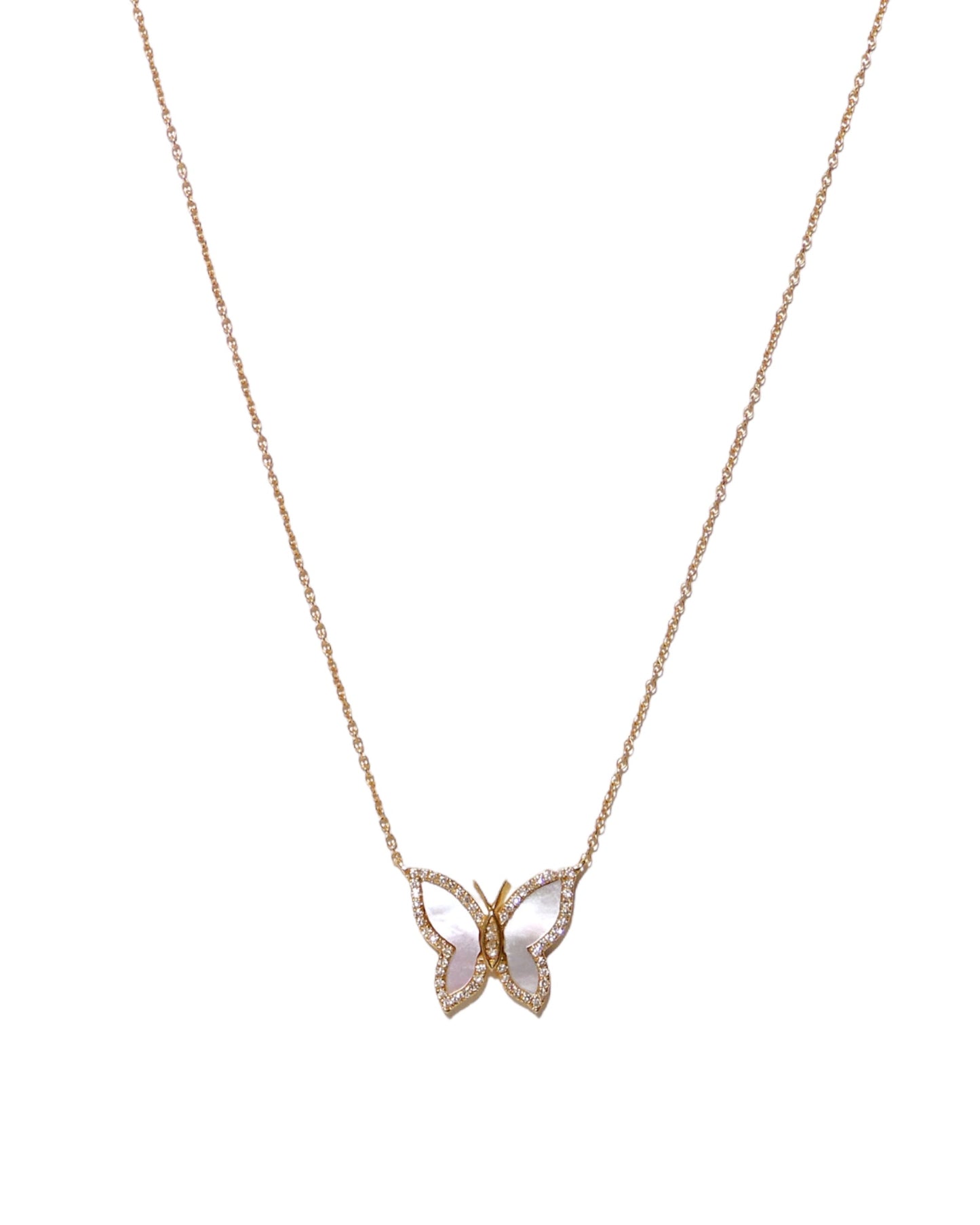 Beautiful 14K Gold Mother of Pearl Butterfly Necklace