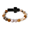 Agate Mixed Beaded Bracelet with Onyx Cross Centerpiece