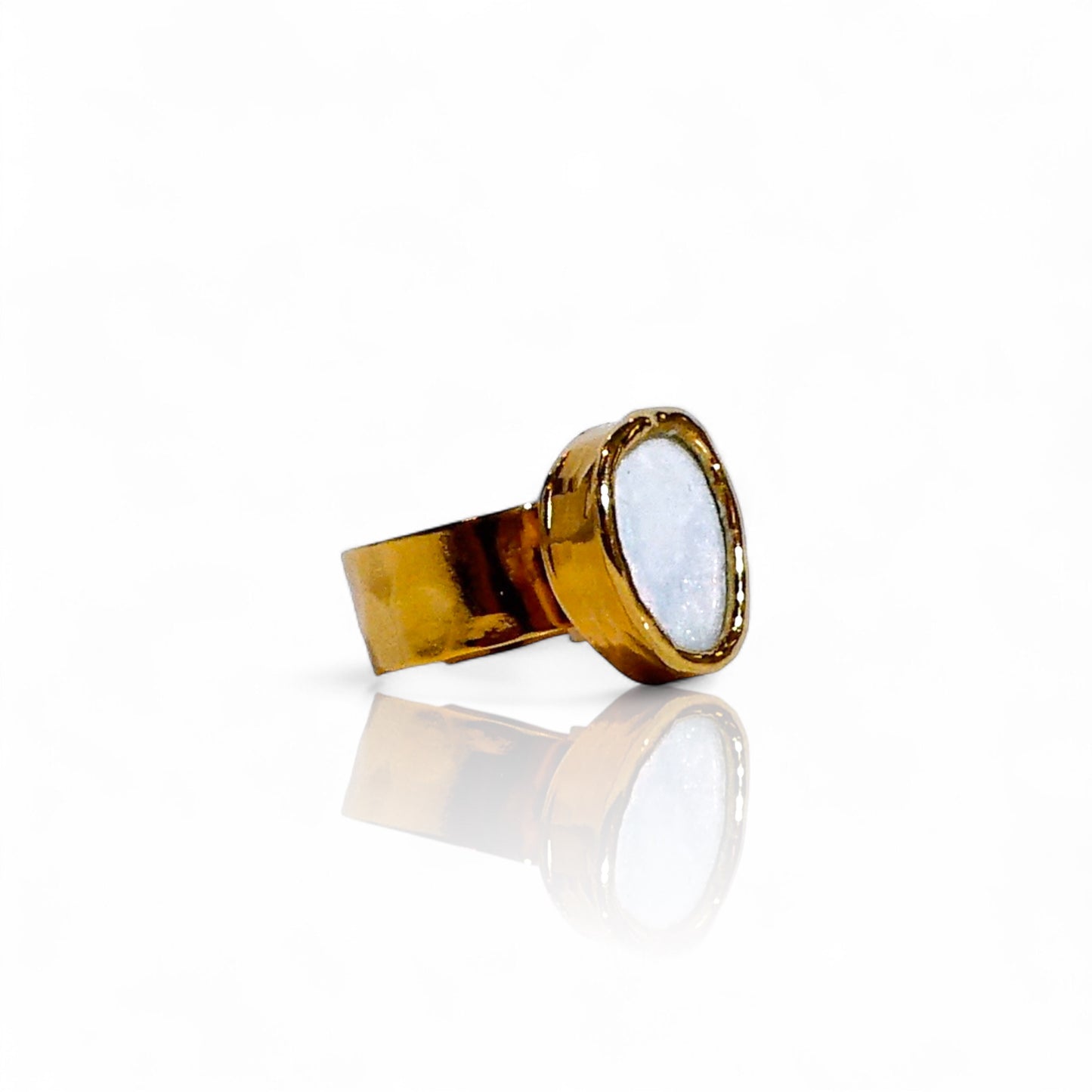 Round White Small Opal Ring