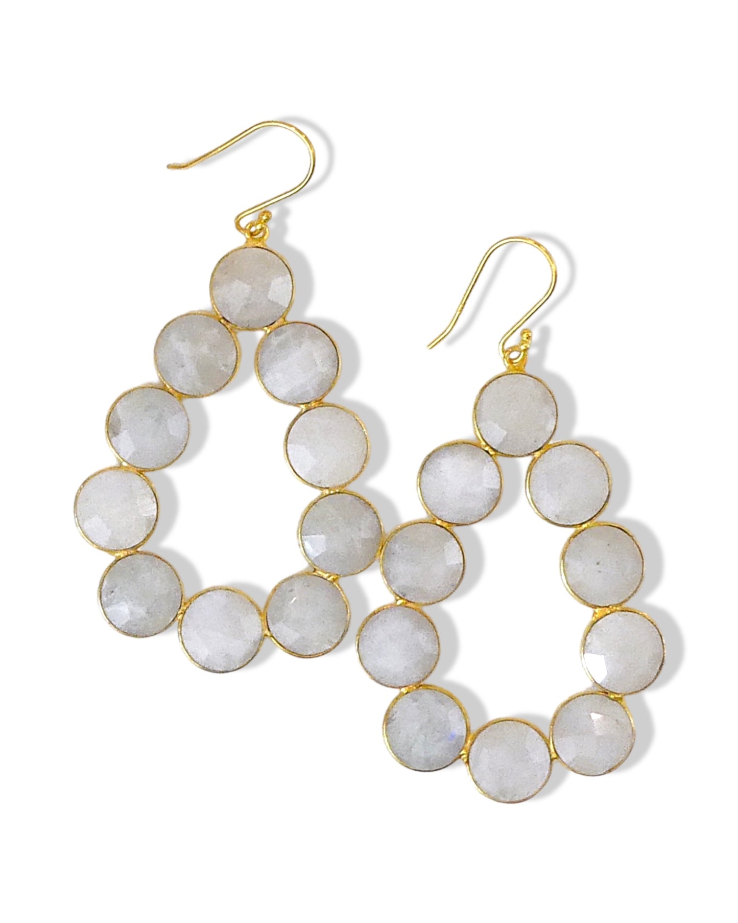 Coin Gemstone Teardrop Earrings on Hooks