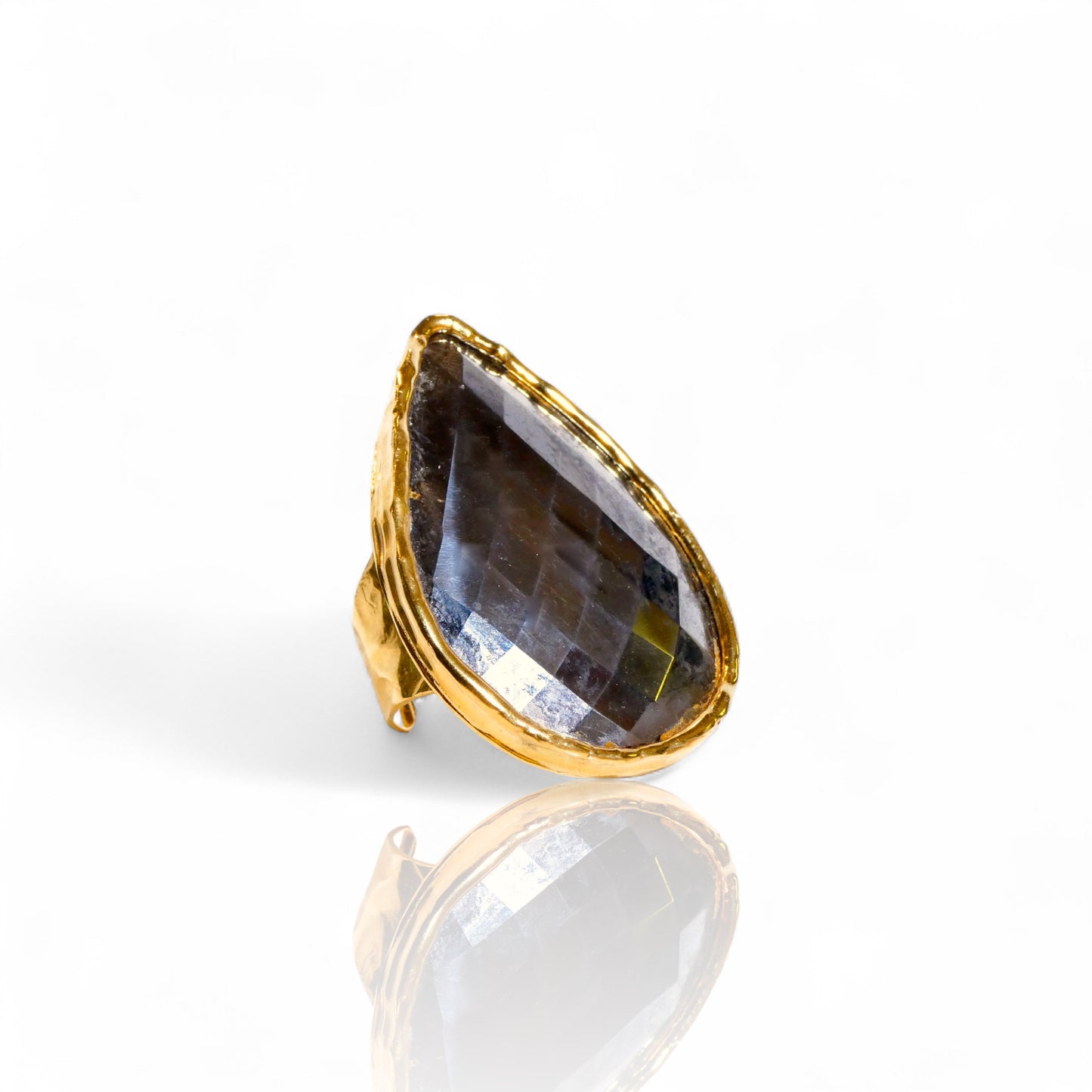 Labradorite Teardrop Ring with Mirrored Overlay