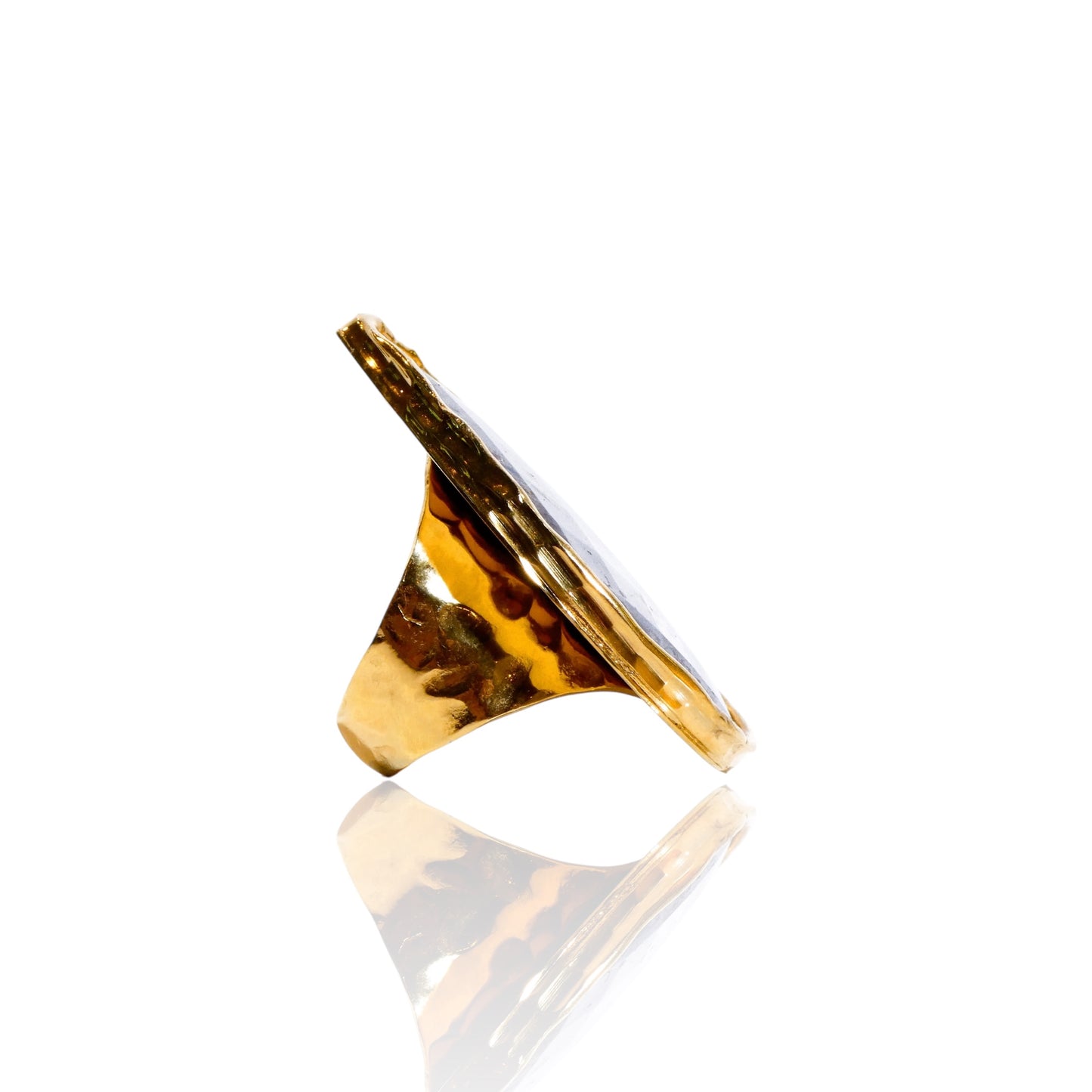 Labradorite Teardrop Ring with Mirrored Overlay