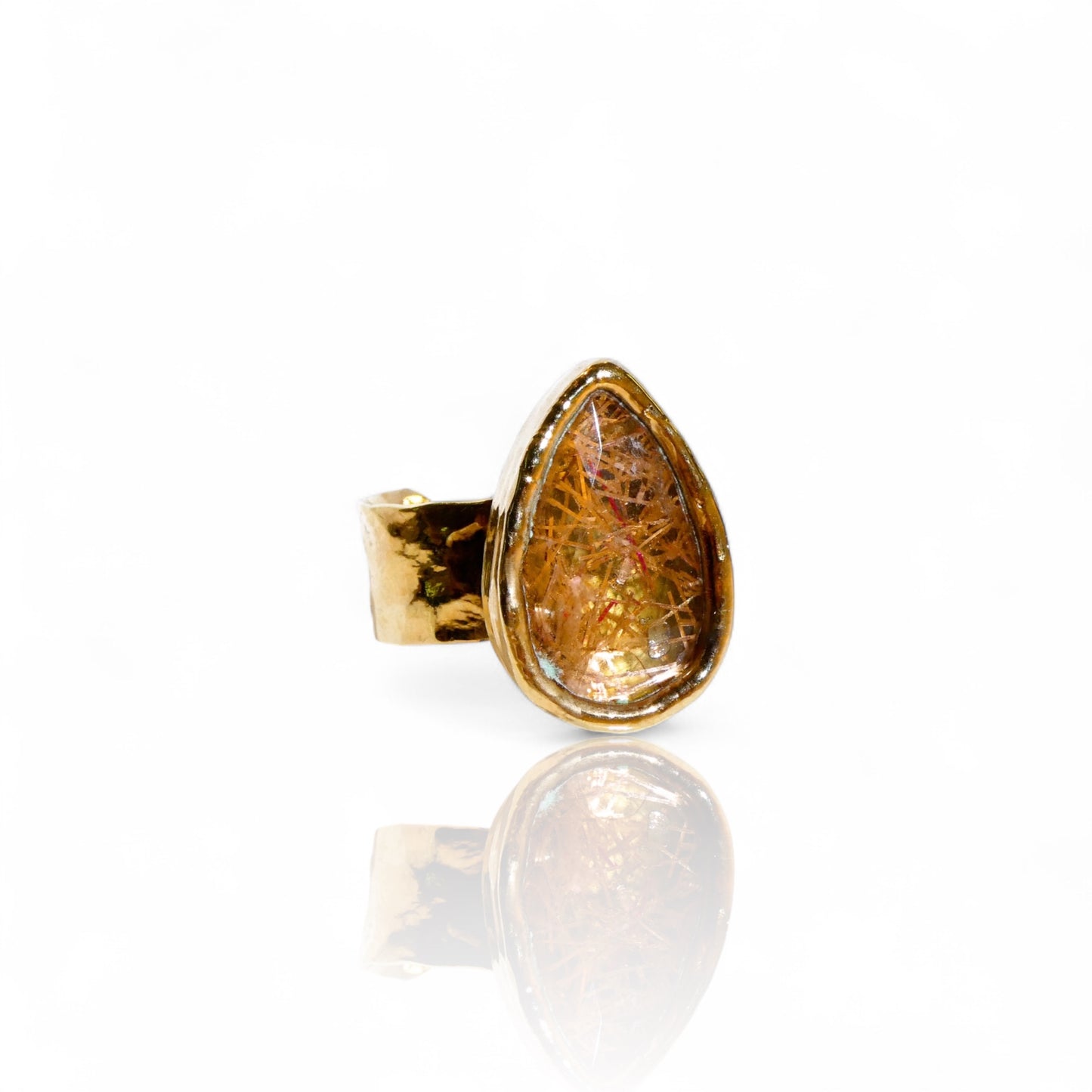 Rutilated Quartz Teardrop Ring