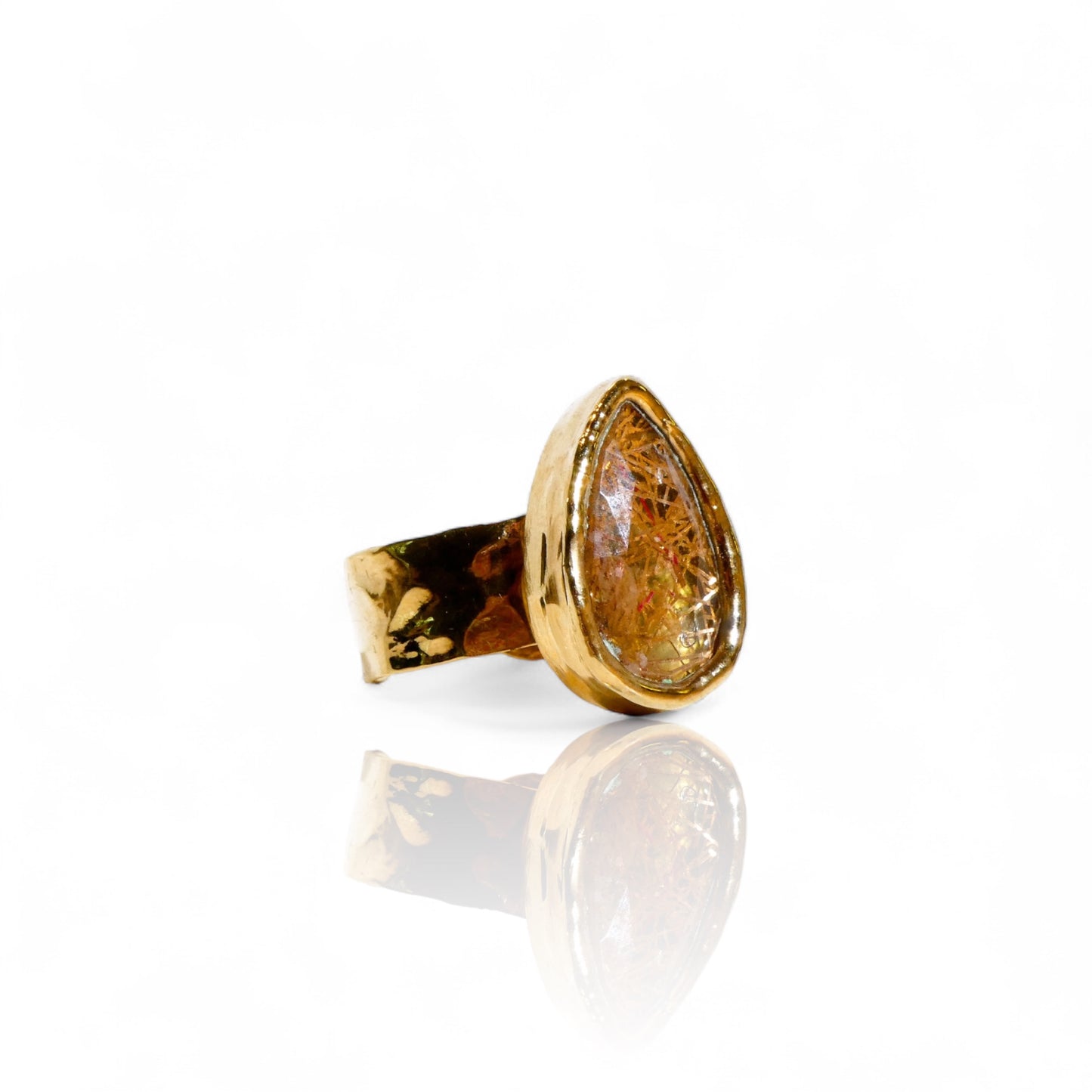 Rutilated Quartz Teardrop Ring