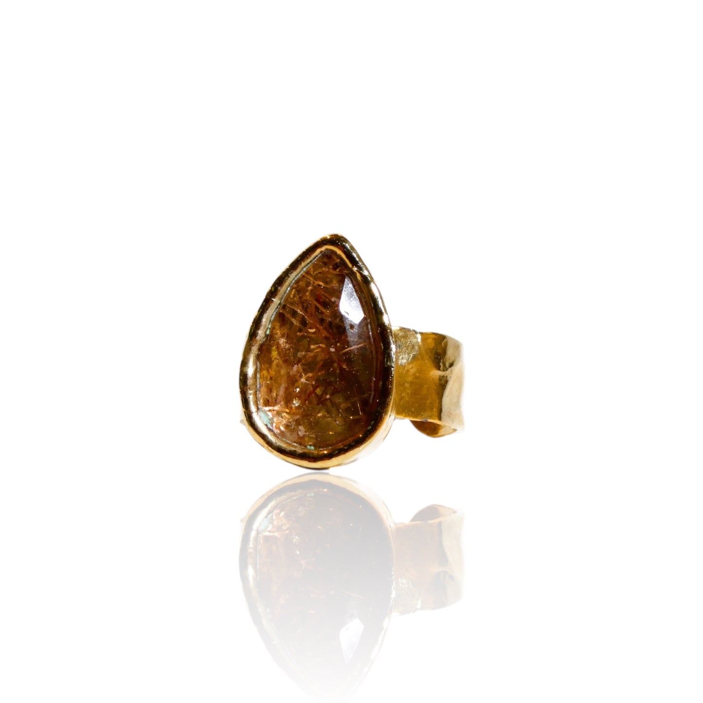 Rutilated Quartz Teardrop Ring