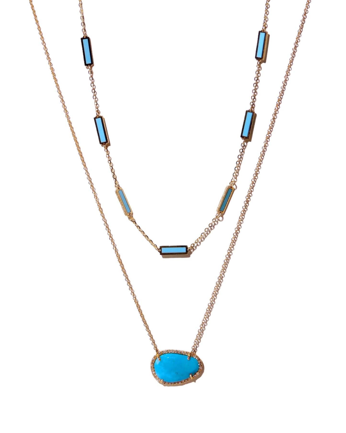 14K Gold Inlay Natural Turquoise Bar Necklace