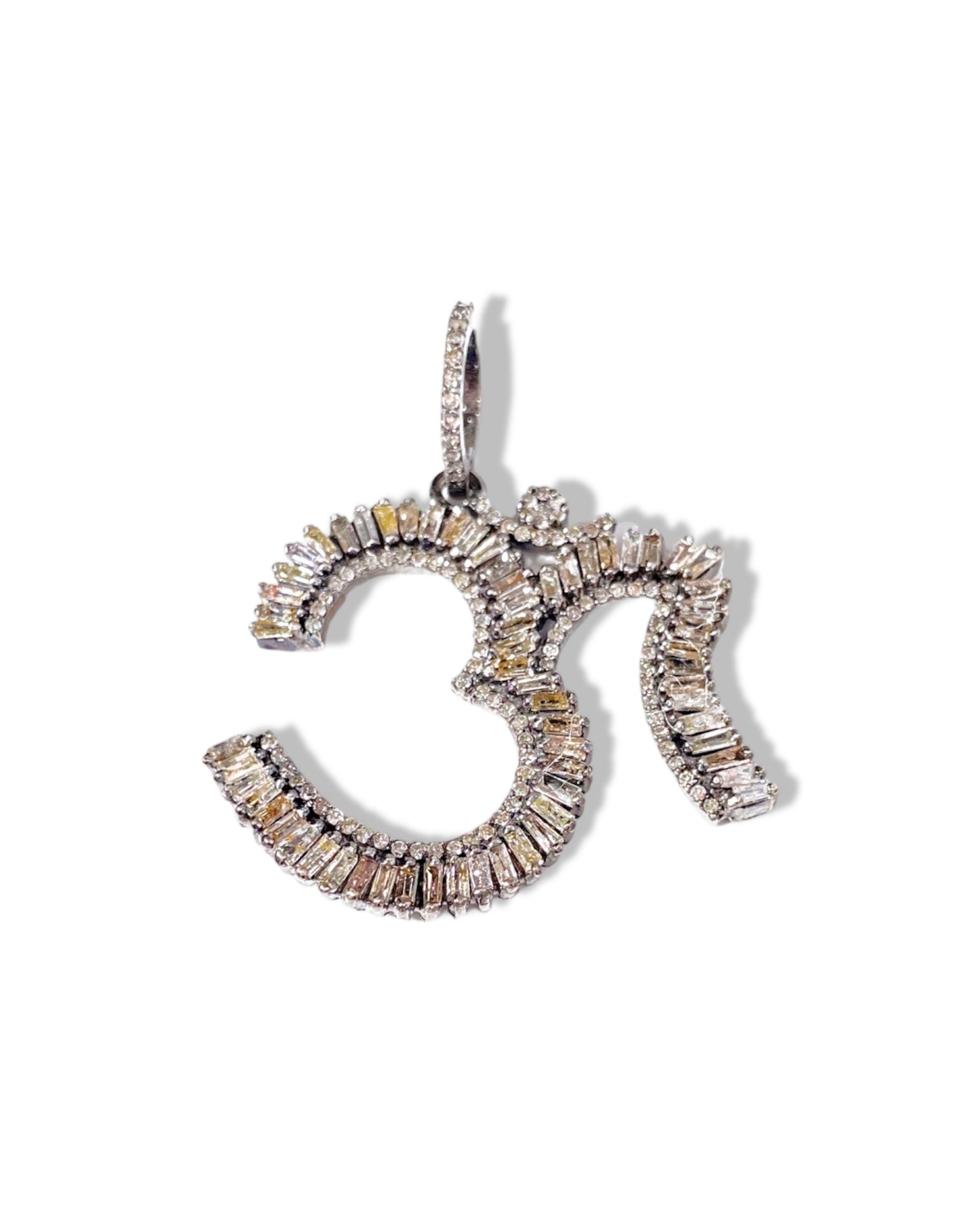 Large Baguette Diamond Ohm Pendant