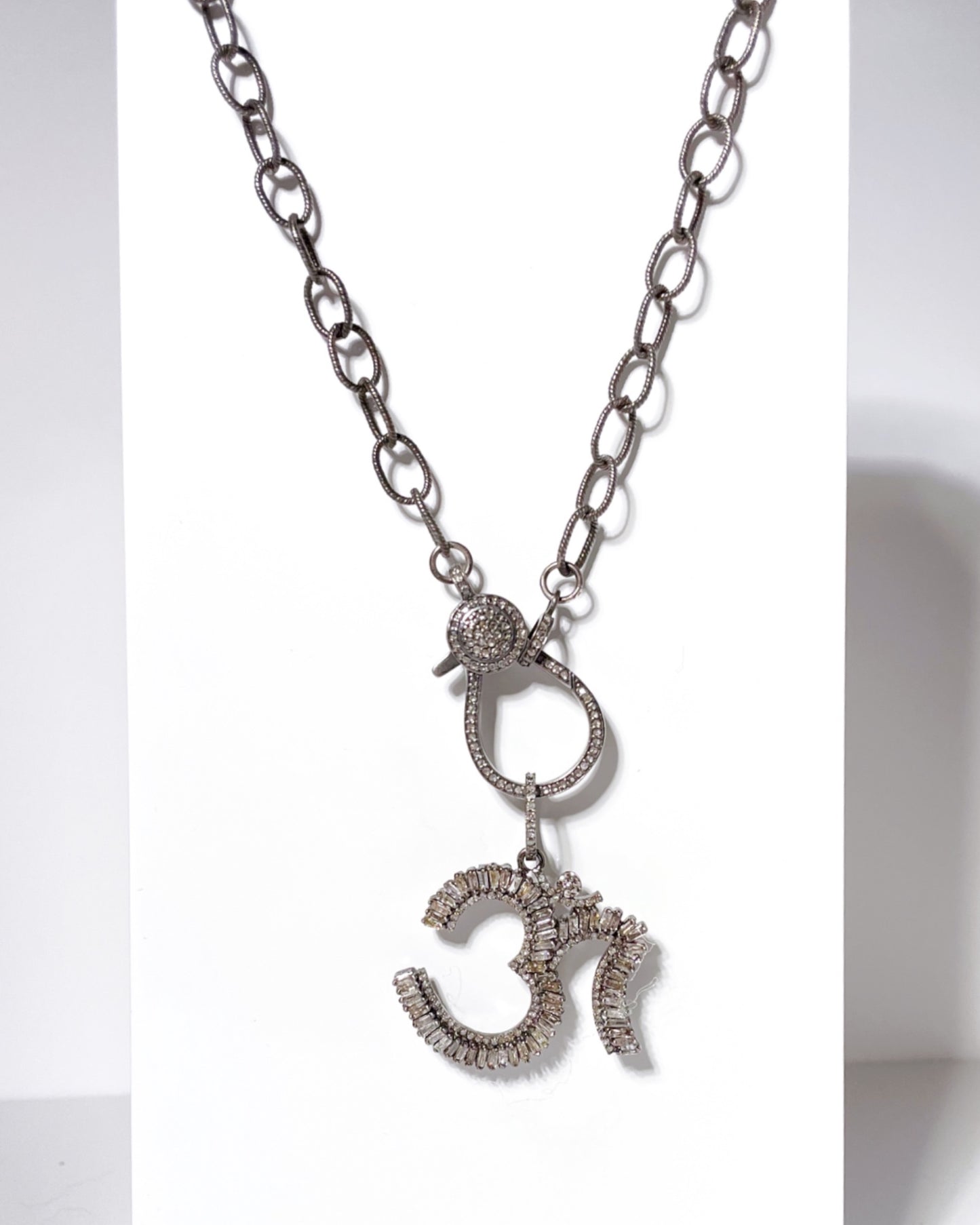 Large Baguette Diamond Ohm Pendant