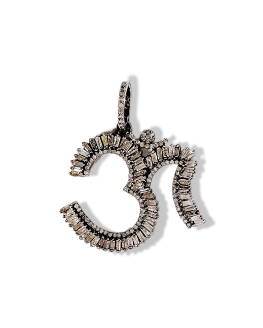 Large Baguette Diamond Ohm Pendant
