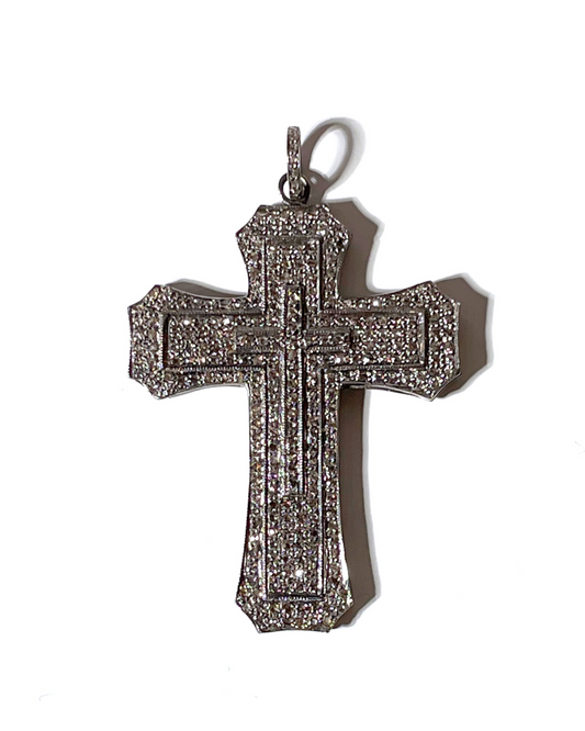 Large Black Pave Diamond Cross Pendant