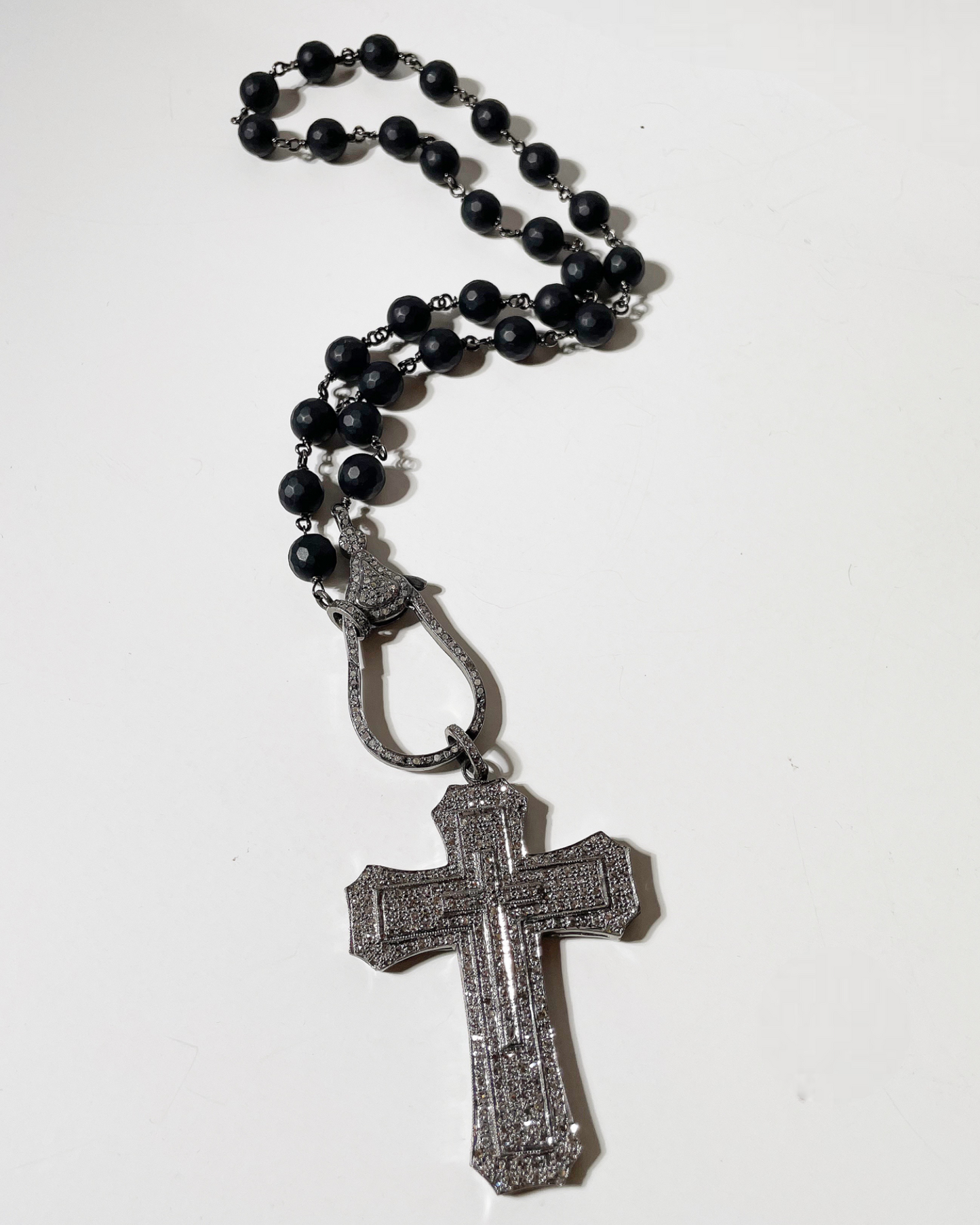 Large Black Pave Diamond Cross Pendant