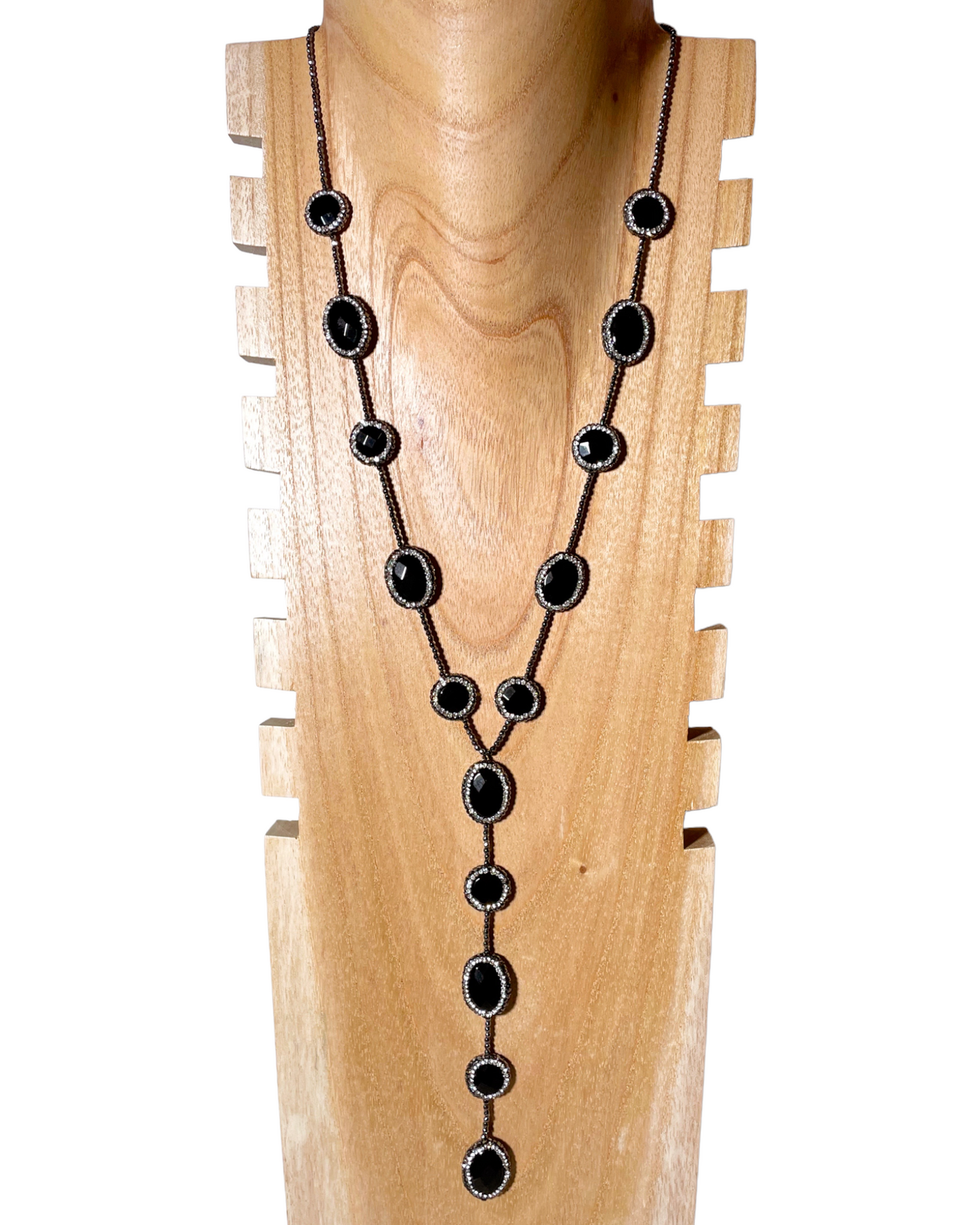 Long Hematite and Natural Gemstone Lariat Necklaces