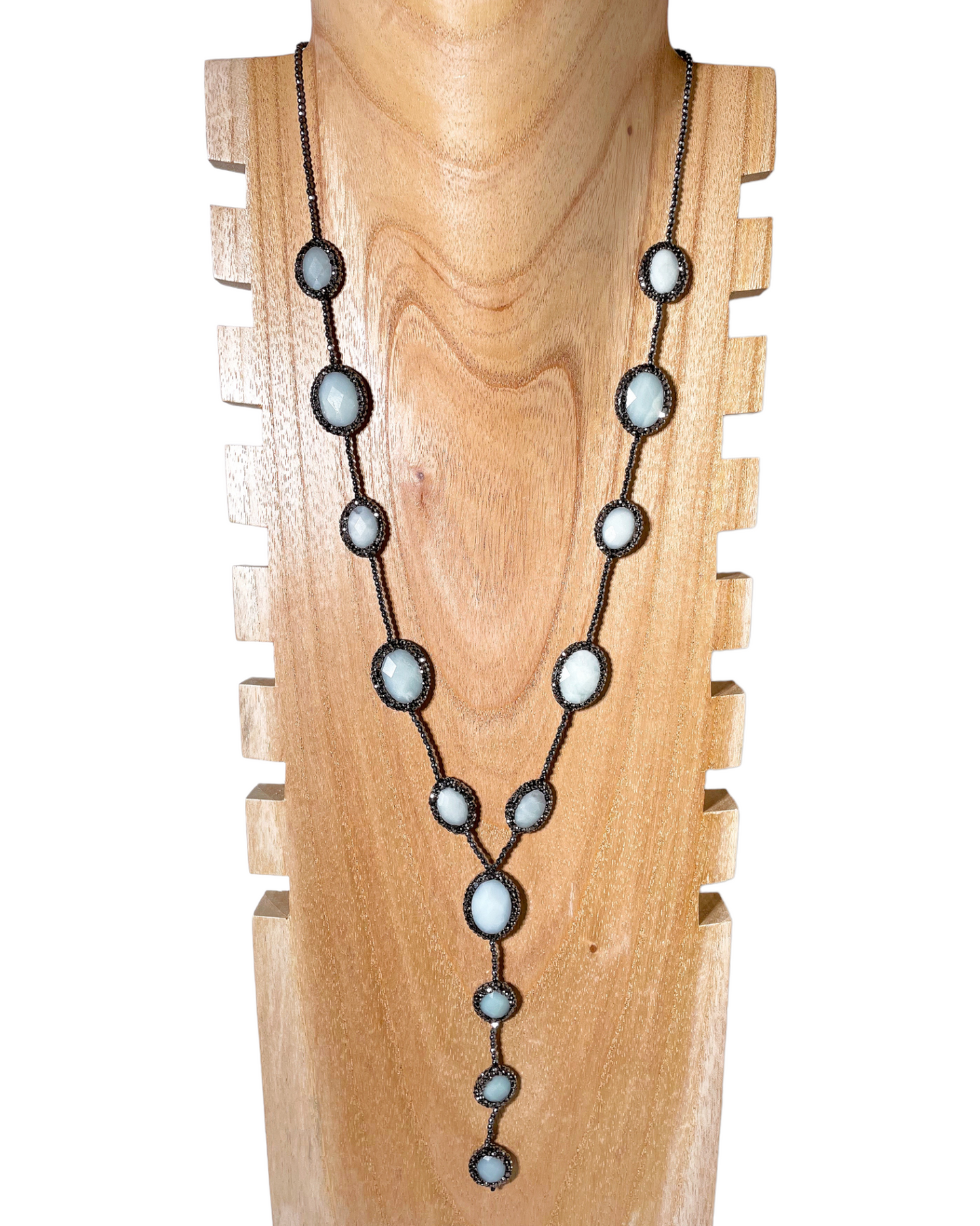 Long Hematite and Natural Gemstone Lariat Necklaces