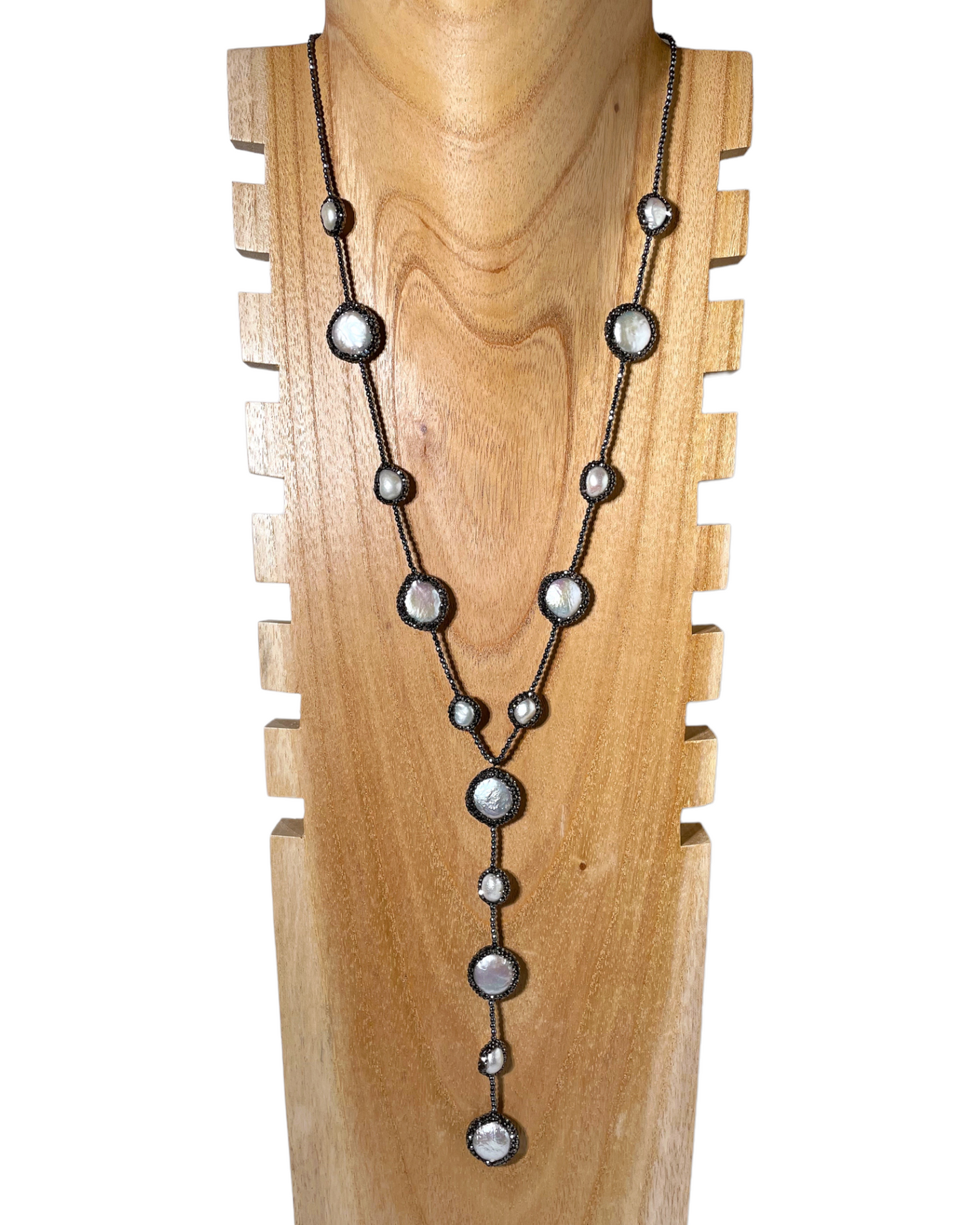 Long Hematite and Natural Gemstone Lariat Necklaces