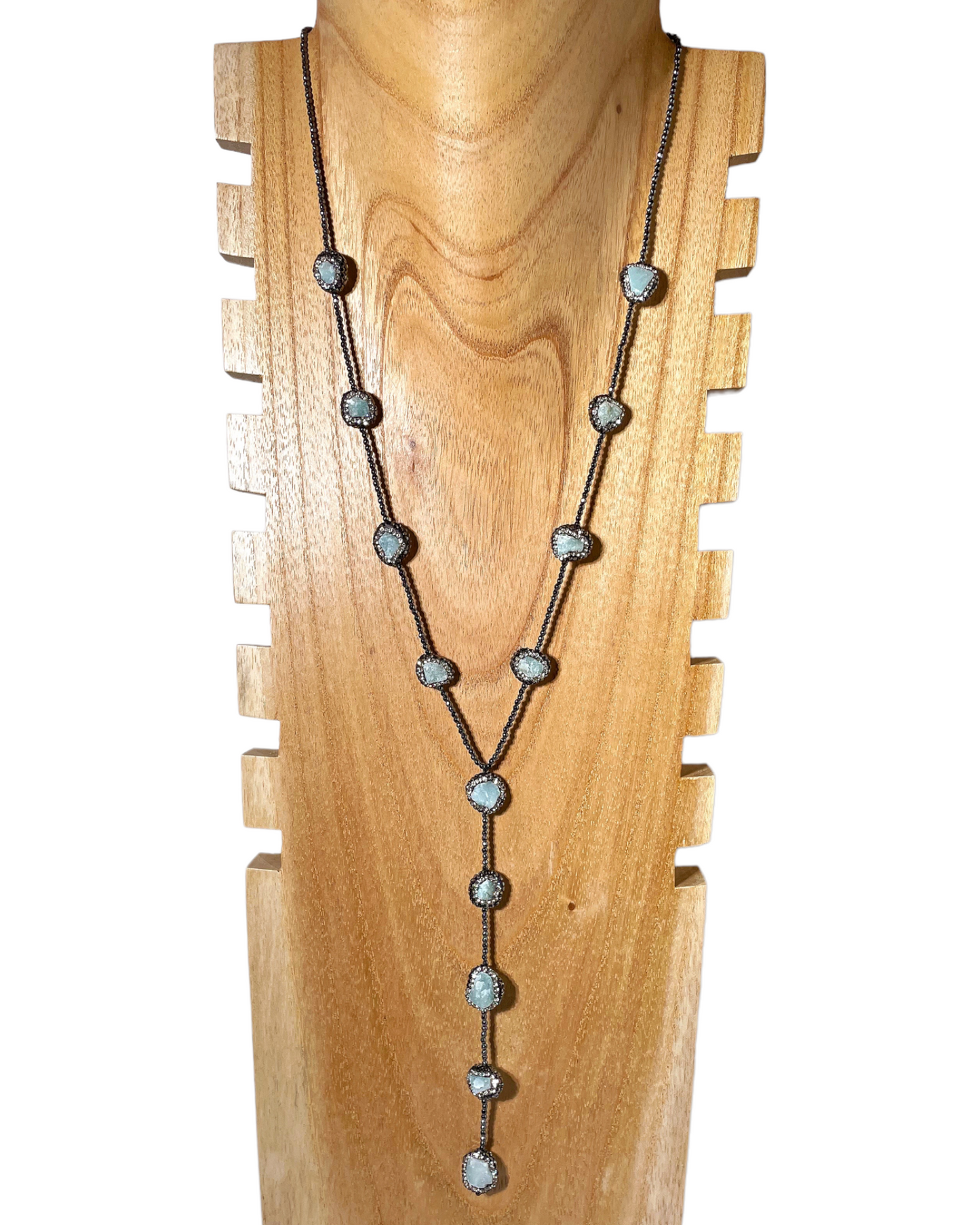 Long Hematite and Natural Gemstone Lariat Necklaces
