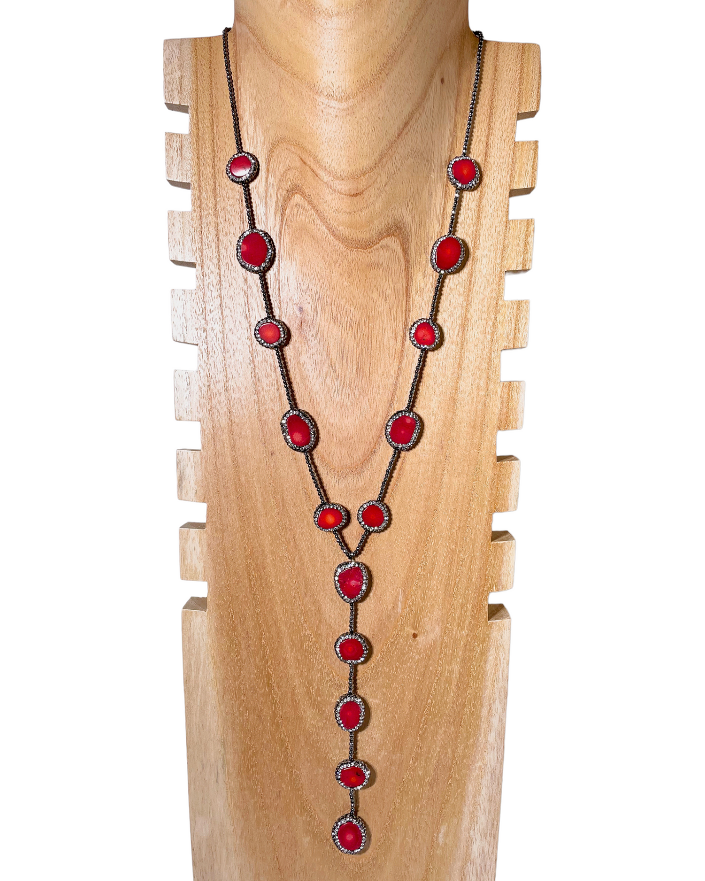 Long Hematite and Natural Gemstone Lariat Necklaces