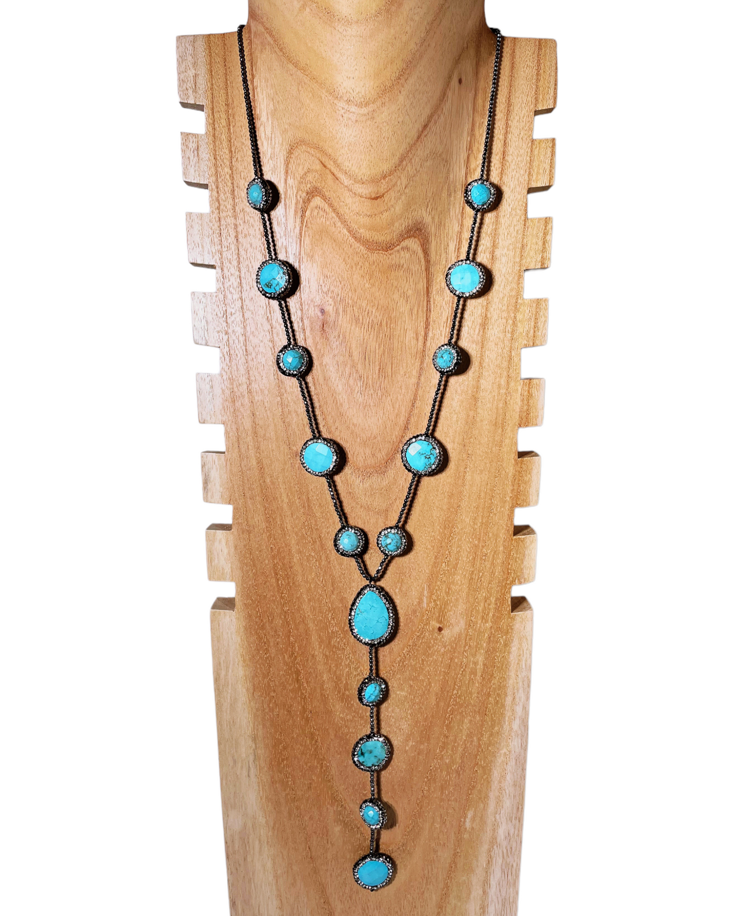 Long Hematite and Natural Gemstone Lariat Necklaces
