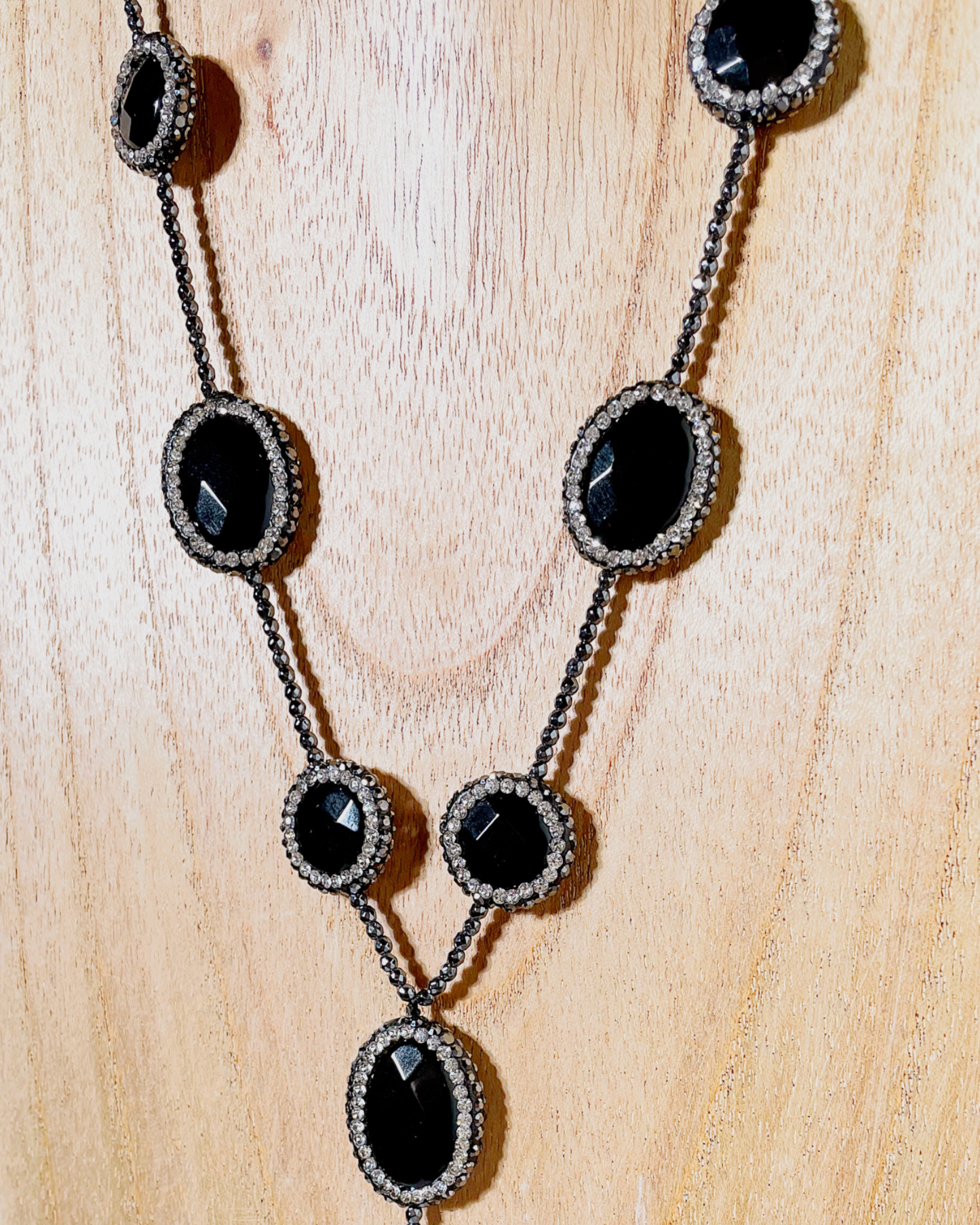 Long Hematite and Natural Gemstone Lariat Necklaces