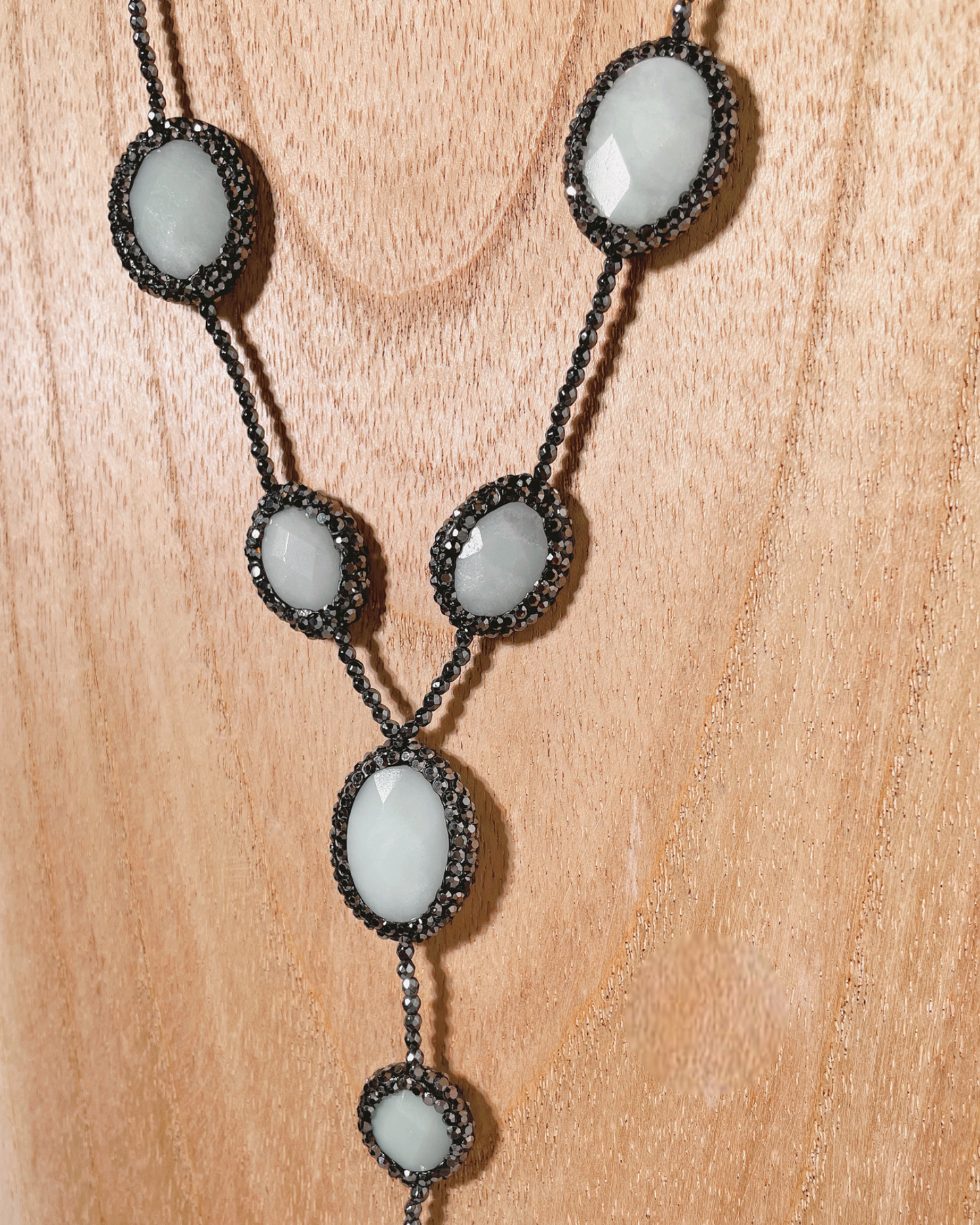 Long Hematite and Natural Gemstone Lariat Necklaces