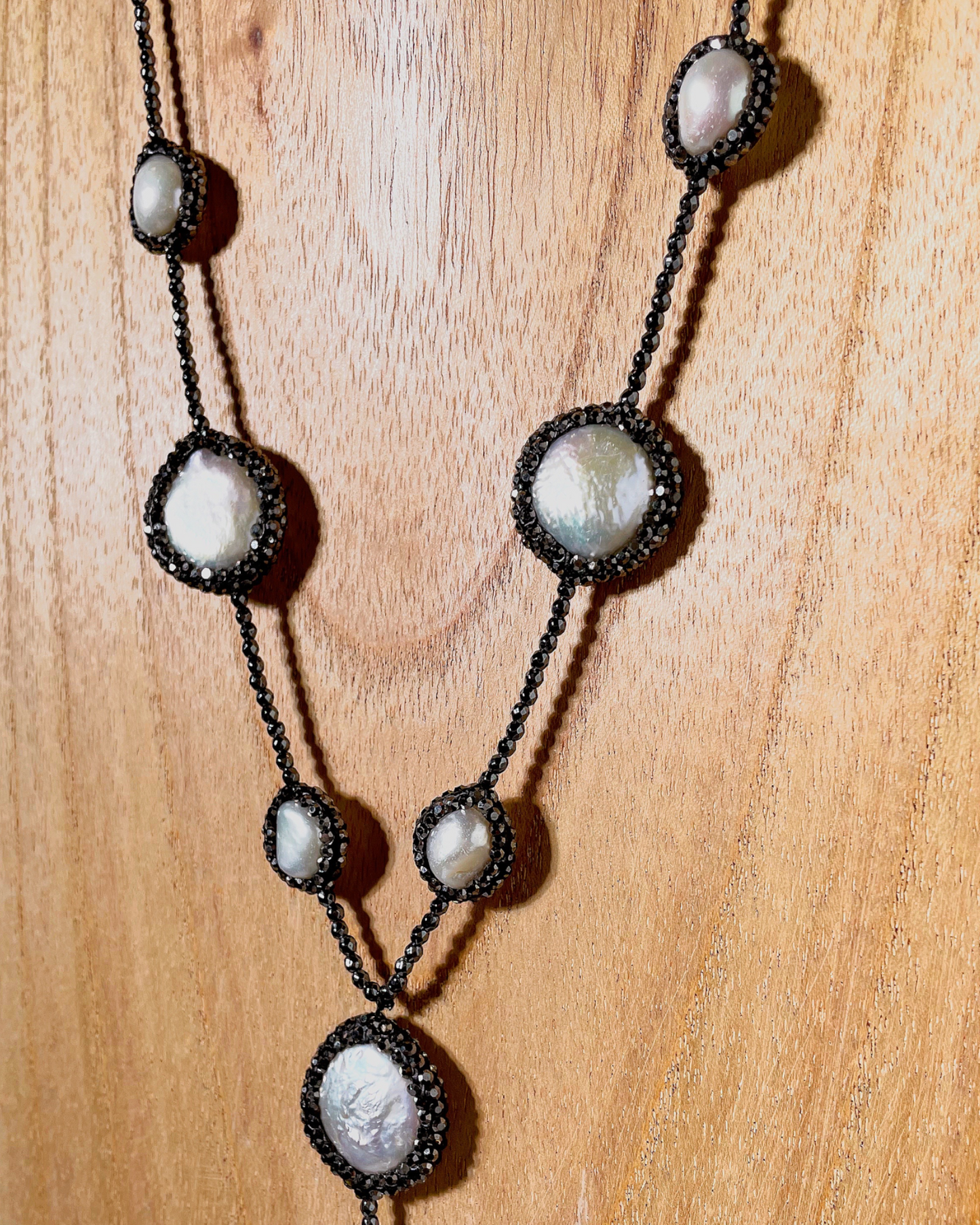 Long Hematite and Natural Gemstone Lariat Necklaces