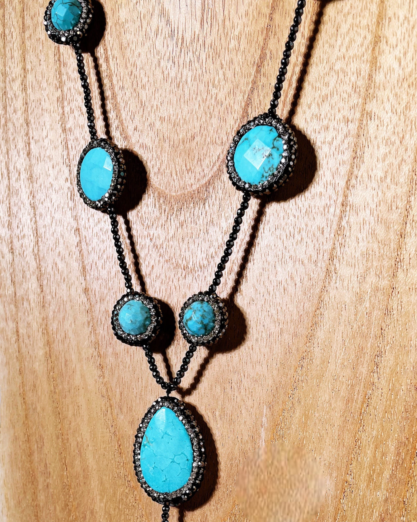 Long Hematite and Natural Gemstone Lariat Necklaces