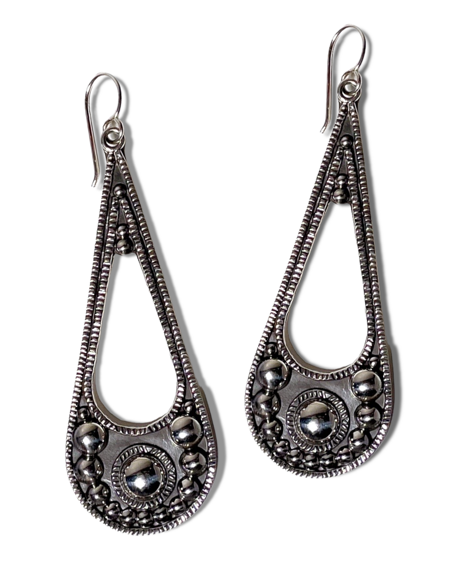 Long Sterling Silver Ball Teardrop Earrings