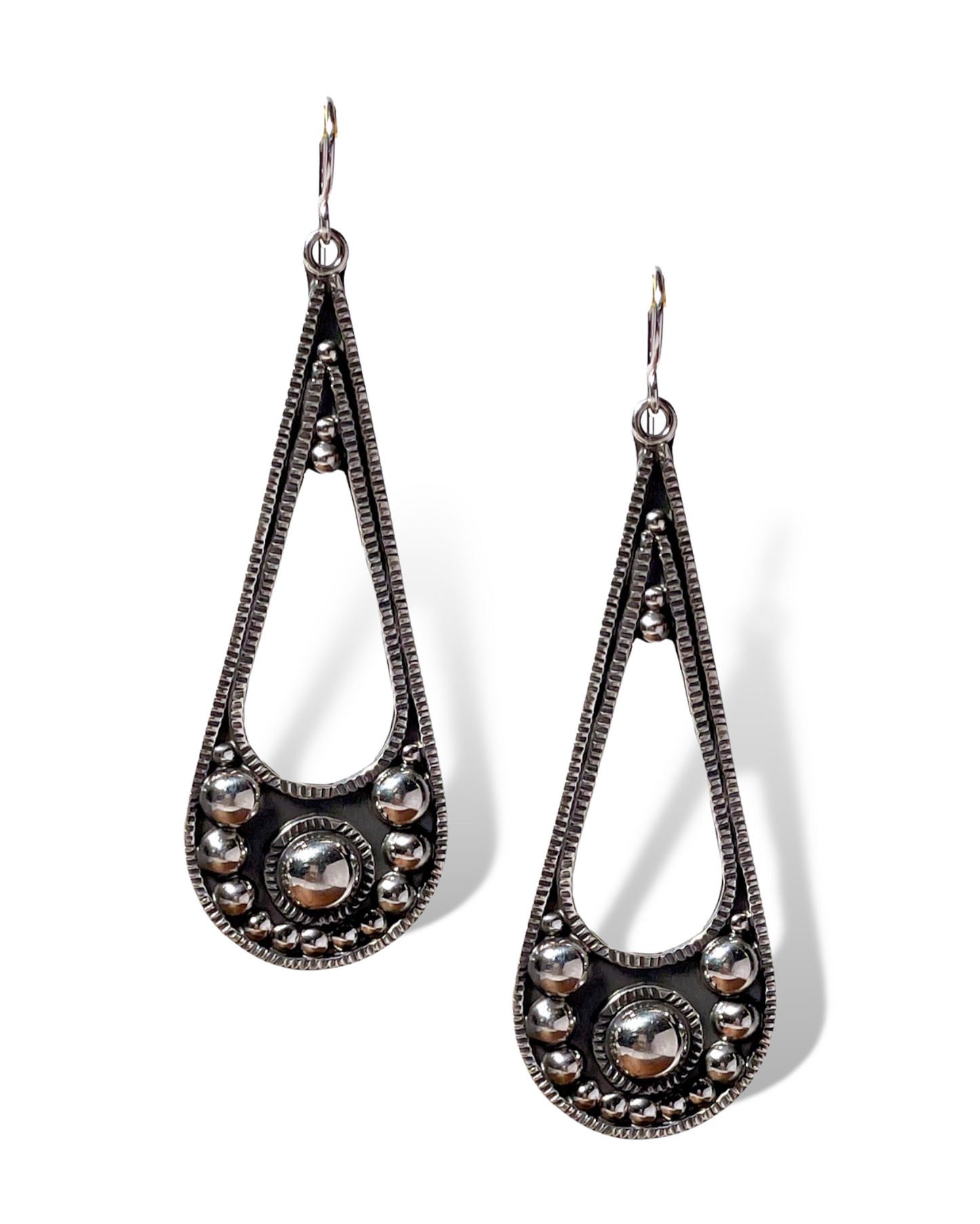 Long Sterling Silver Ball Teardrop Earrings