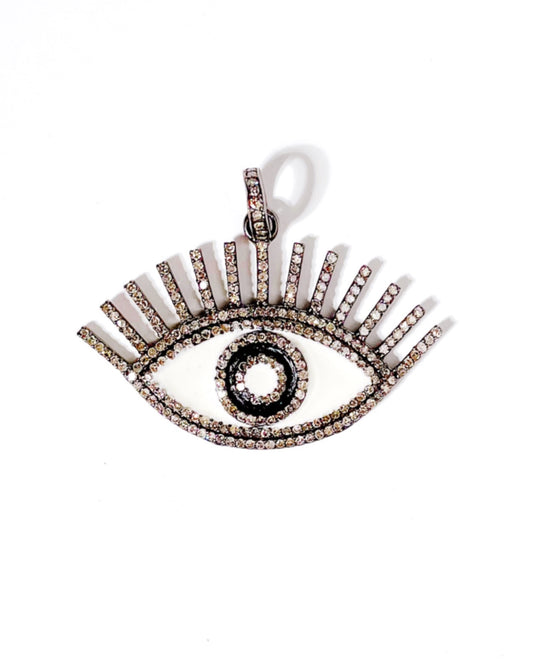 Large Diamond and Enamel Protective Eye Pendant