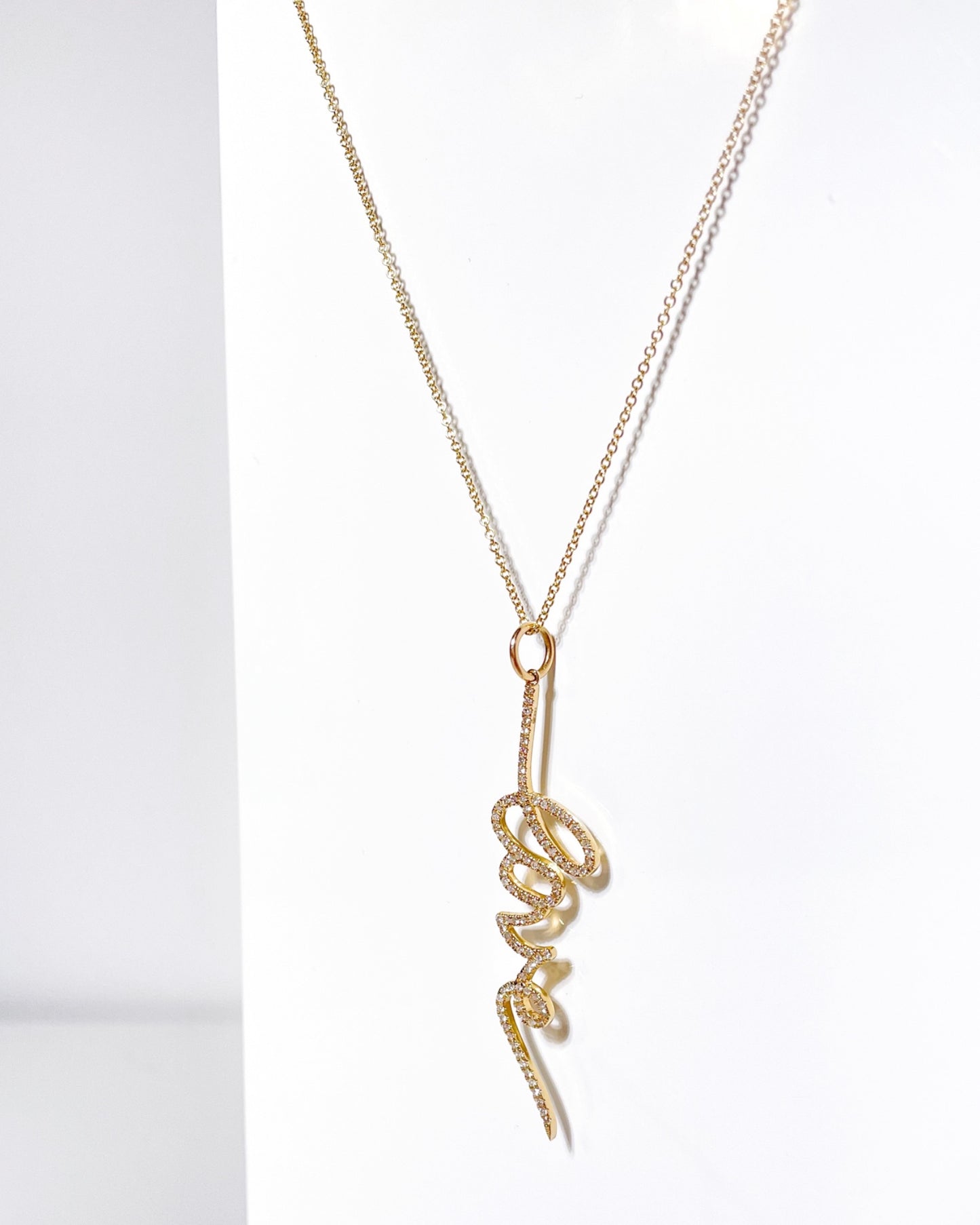 14K Gold Cursive Pave Love Necklace