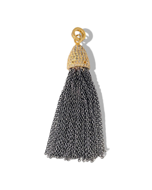 Chain Fringe Tassel Pendant with Pave Diamond Cap