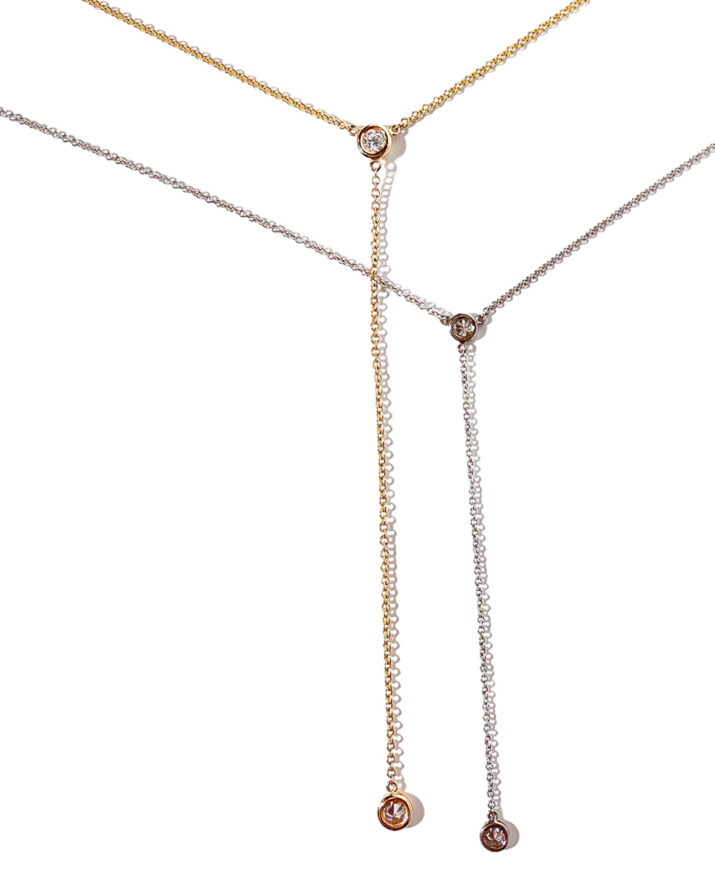 14K White Gold Bezel Y Necklaces